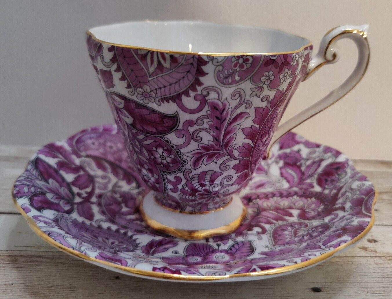 Vintage Royal Standard England Fine Bone China Purple Paisley Tea Cup & Saucer