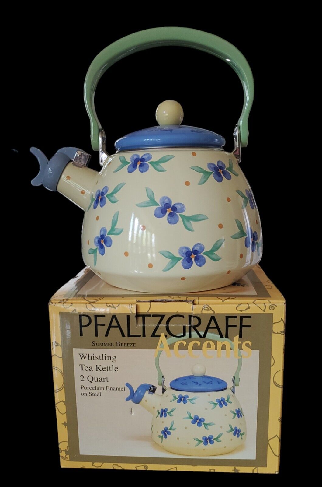 Pfaltzgraff  Summer Breeze Metal Tea Pot Kettle  Discontinued NOS Cottage Core
