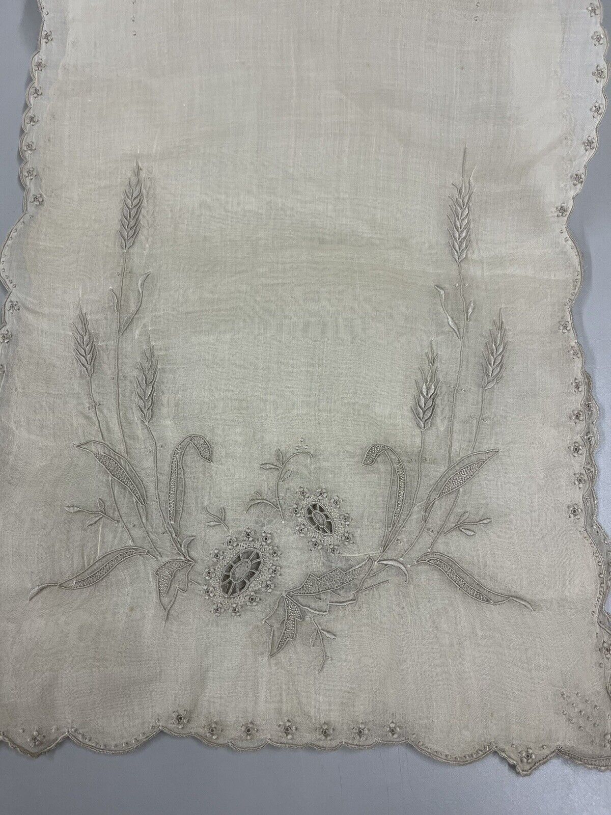 Madeira Style Sheer Floral Embroidered Cutwork Table Runner/Dresser Scarf 11x36\