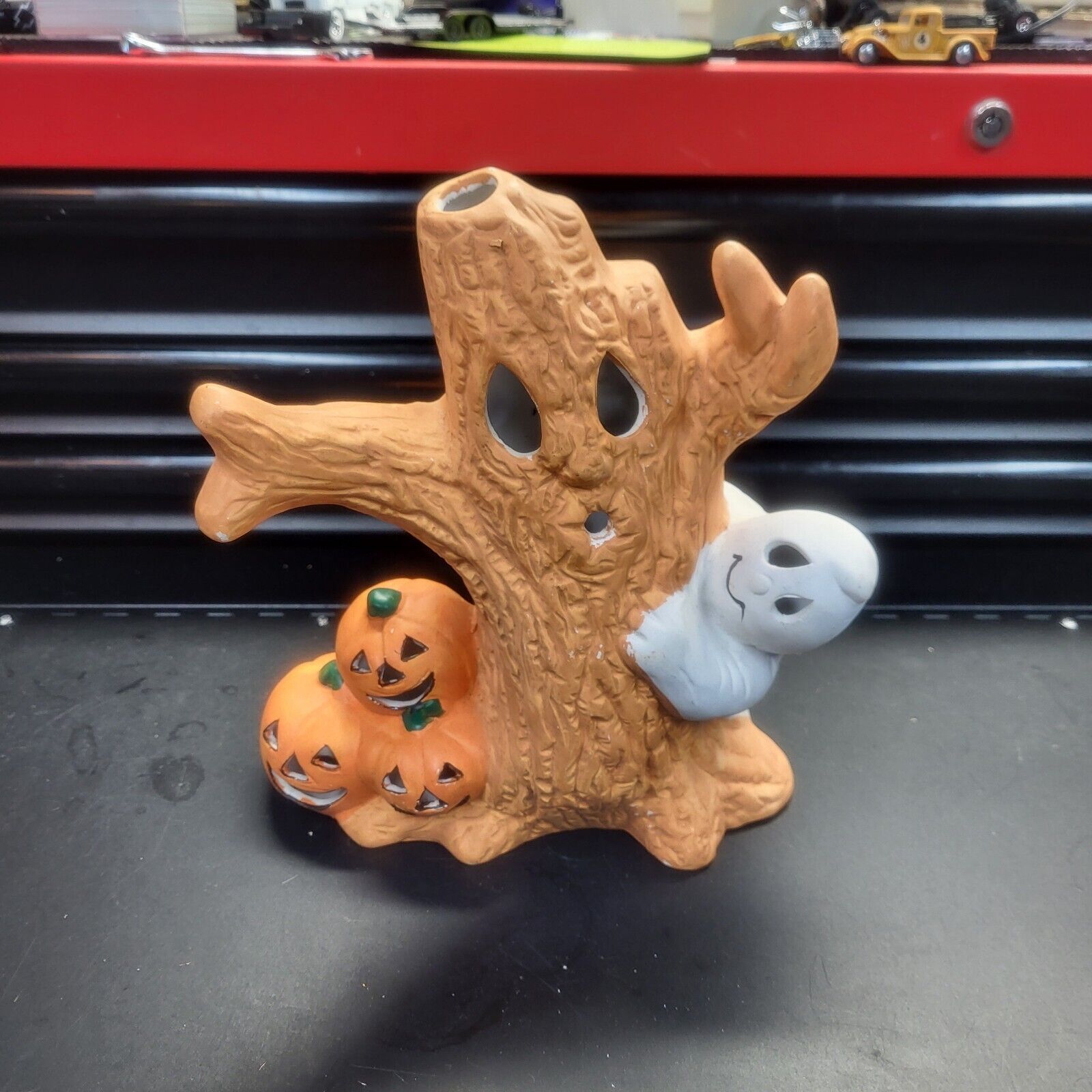 Vintage Ceramic Spooky Halloween Tree Pumpkin Ghost Electrical Light Up Decor