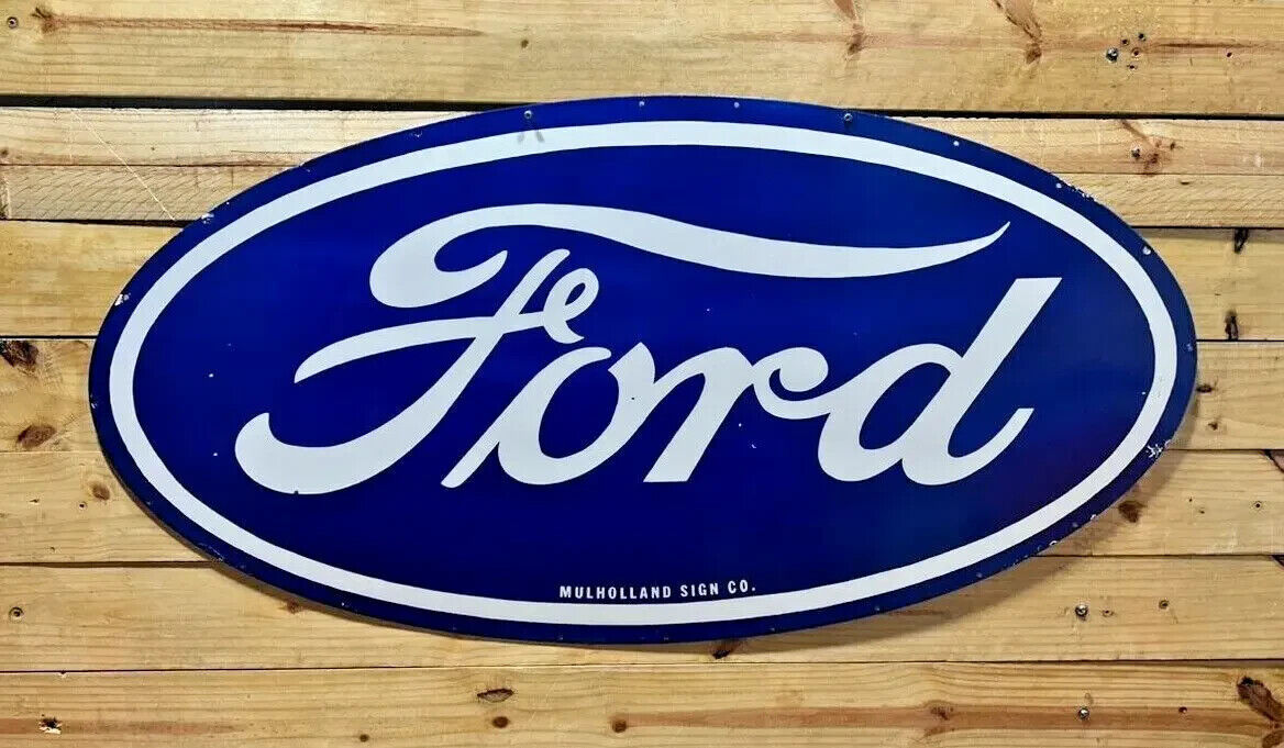SIGN RARE FORD DOUBLE  SIDED GAS & OIL PORCELAIN ENAMEL SIGN48 INCHES OVAL SIGN