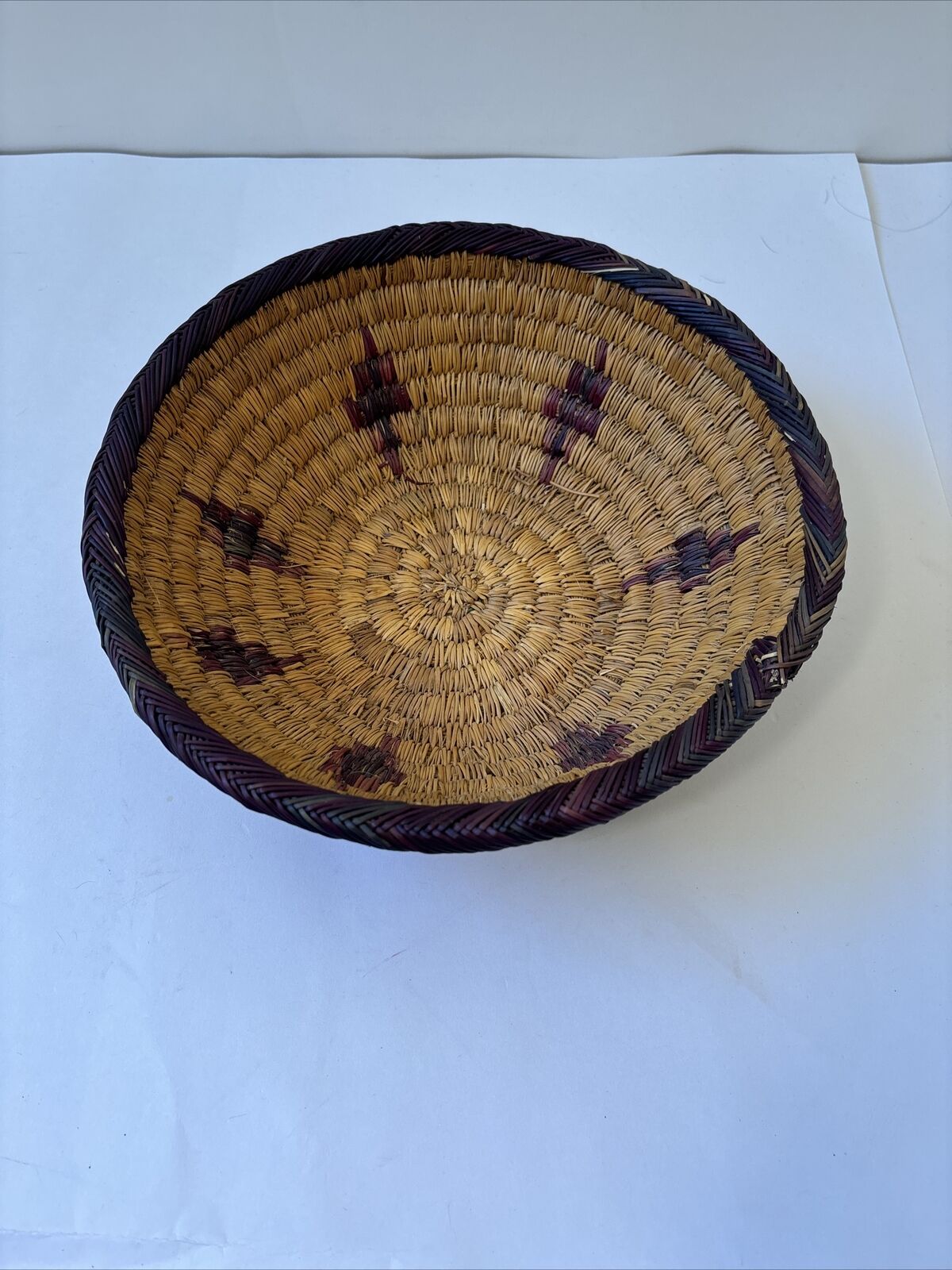 Unbranded Woven Coil Round Basket w/ Pattern Table Decor Fruit Bowl