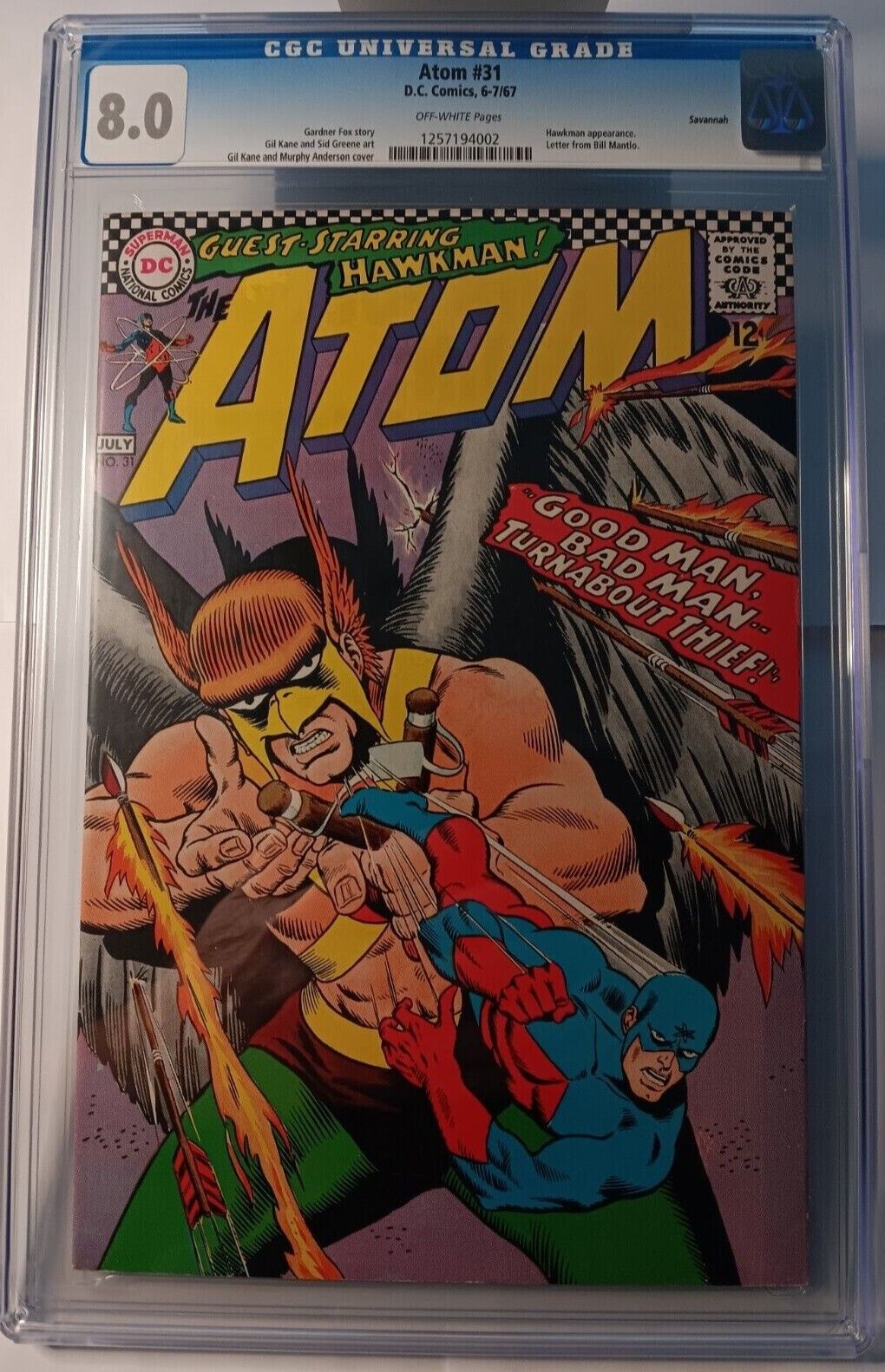 Atom # 31 D.C. Comics, 6-7/1967 CGC 8.0 OW Pages. **Savannah**