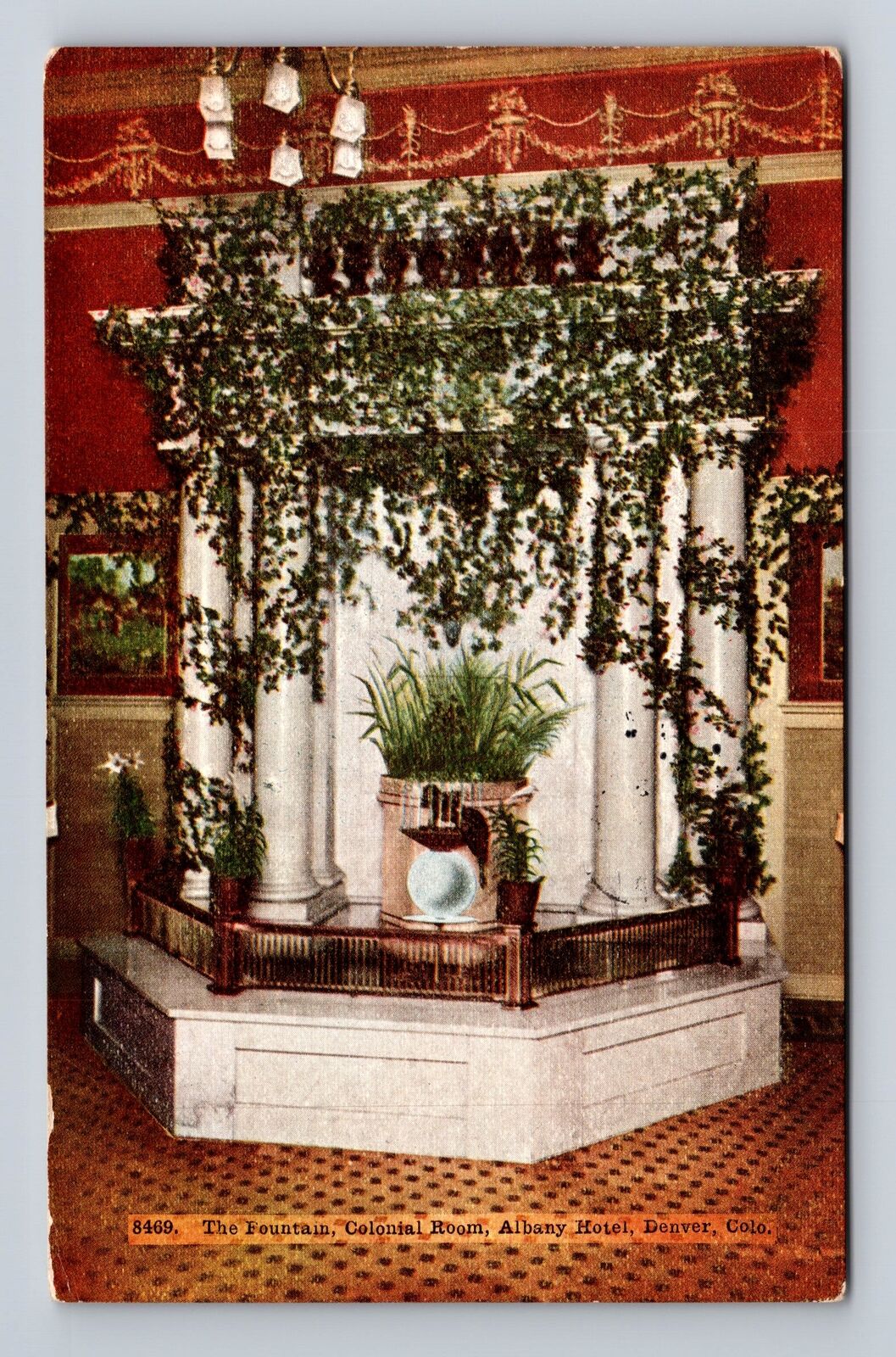 Denver CO-Colorado, Fountain, Colonial Room Albany Hotel Vintage c1910 Postcard