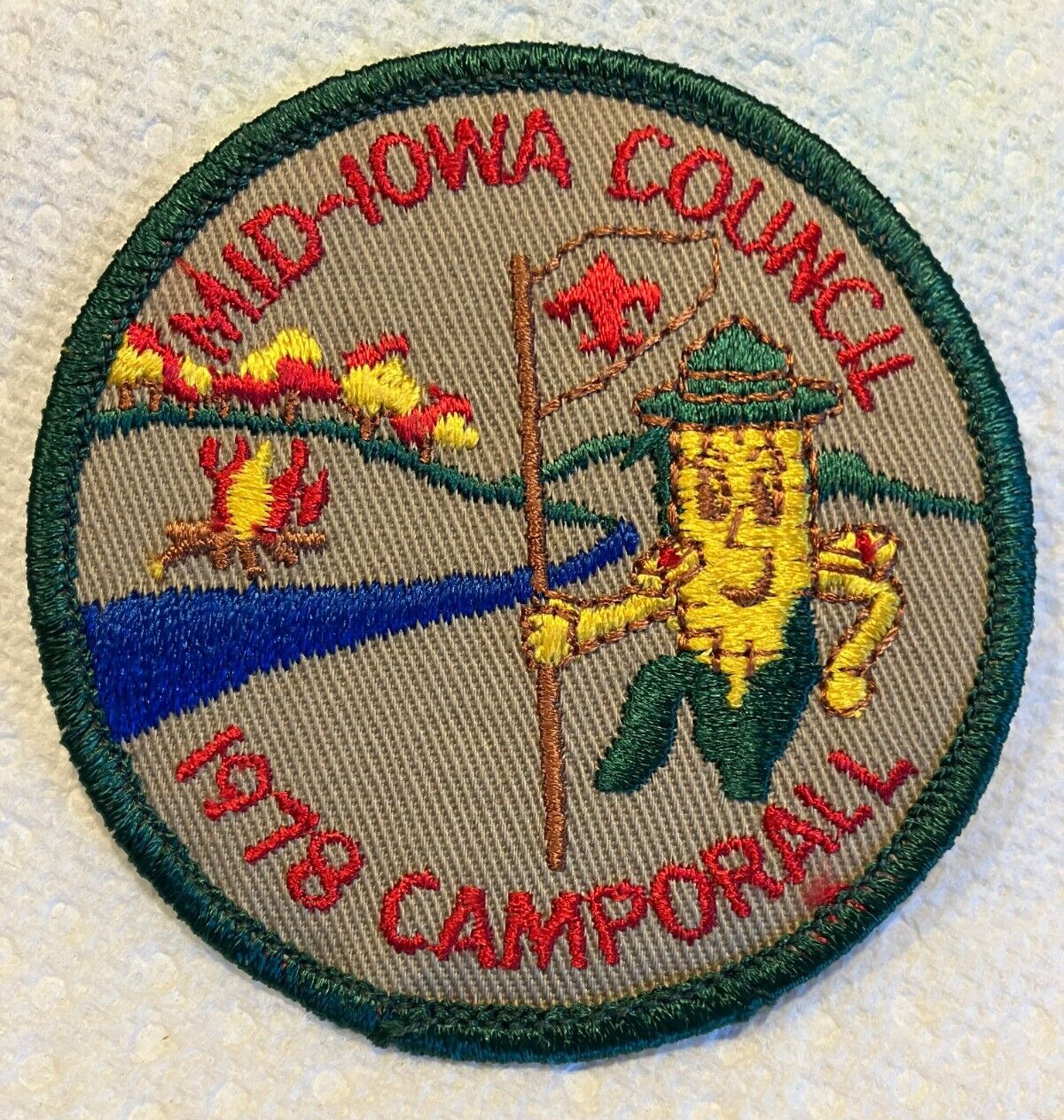 1978 Mid Iowa Council Camporall Boy Scout Patch Campfire Tan Twill