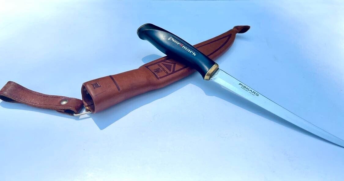 Vintage 1967 Normark Fillet Knife #81 Stainless Fiskars Finland 10-1/2 sheath