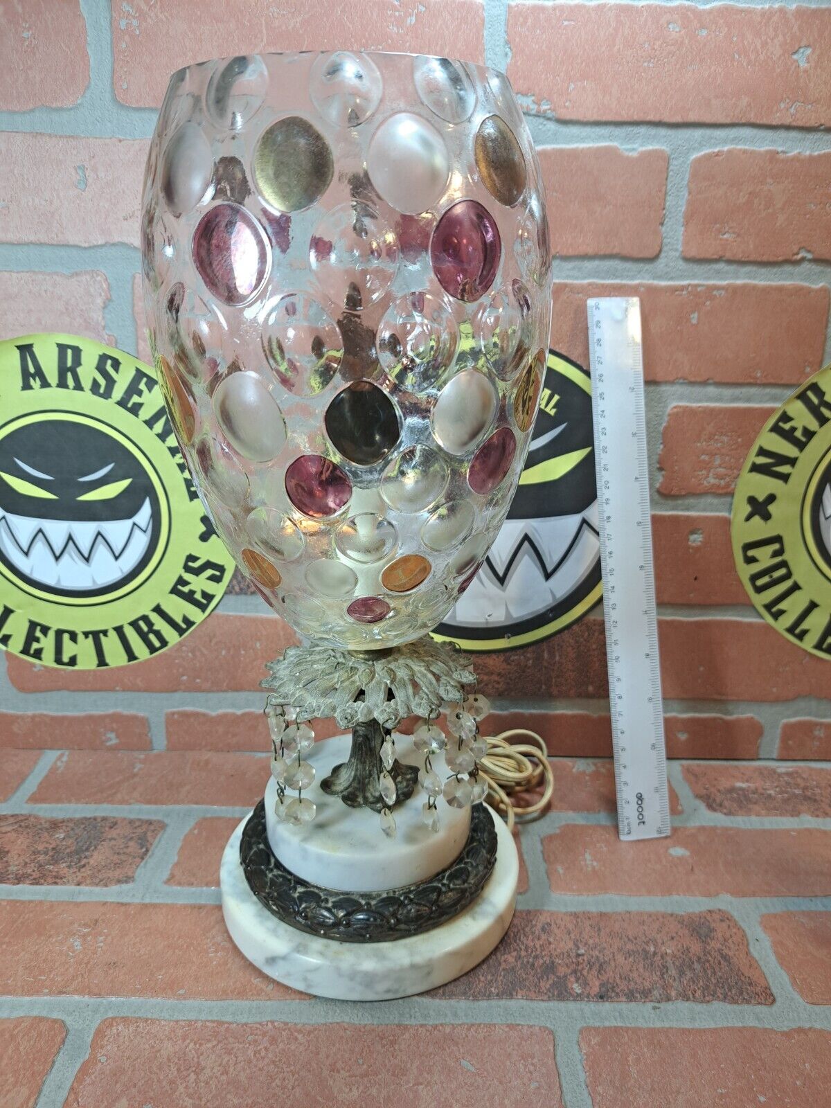 Vintage Borske Sklo Style Glass And Marble Lamp 
