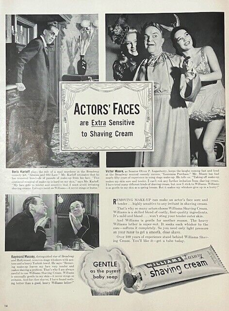 Rare 1941 Vintage Original Boris Karloff Shaving AD Advertisement Dracula