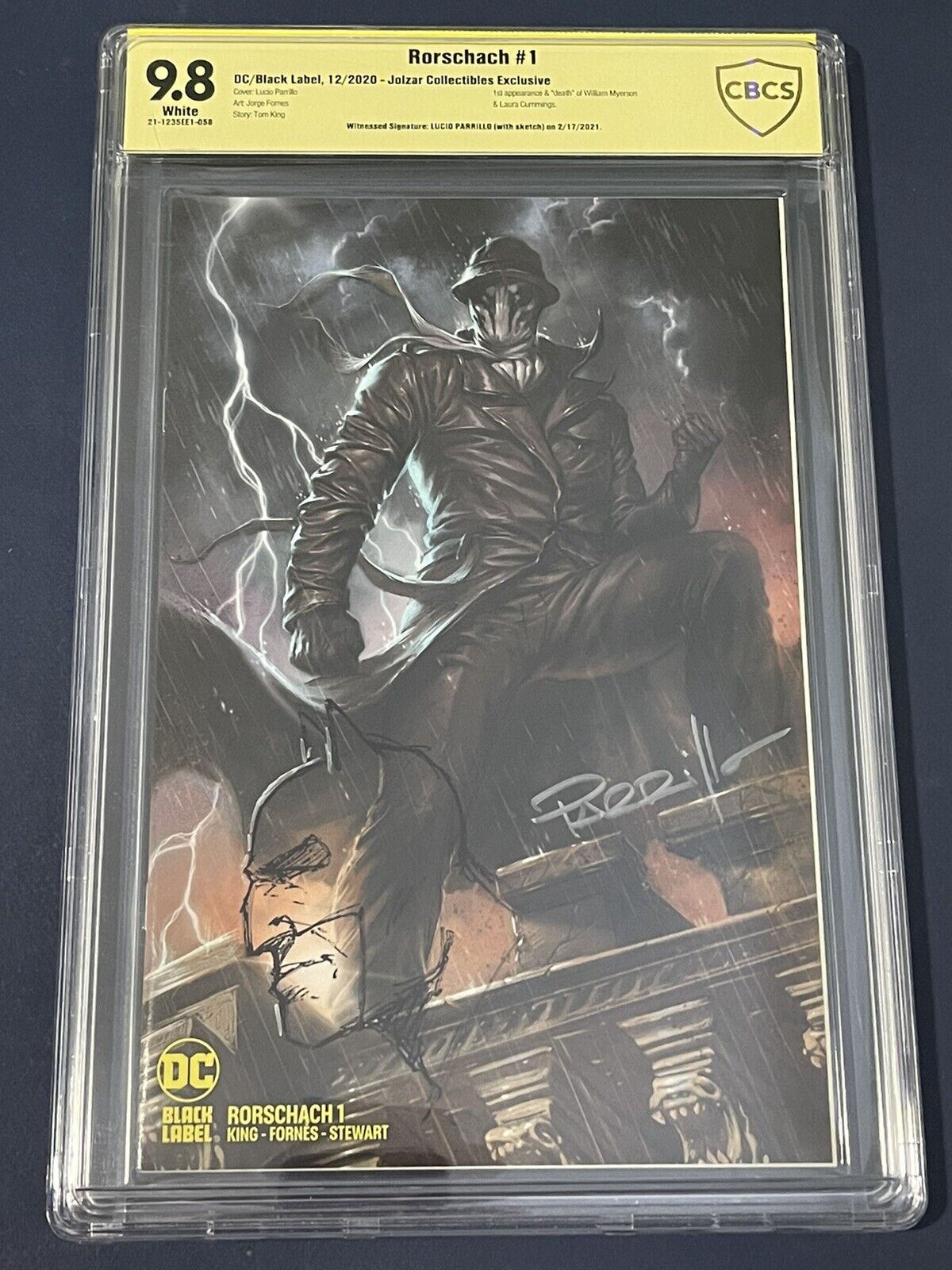 Rorschach #1 Jolzar Variant Watchmen CBCS 9.8 Signed By Parrillo With Sketch
