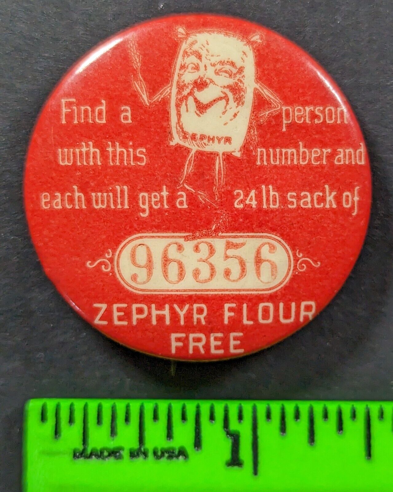 Vintage Zephyr Flour Employee Advertising Pinback Pin