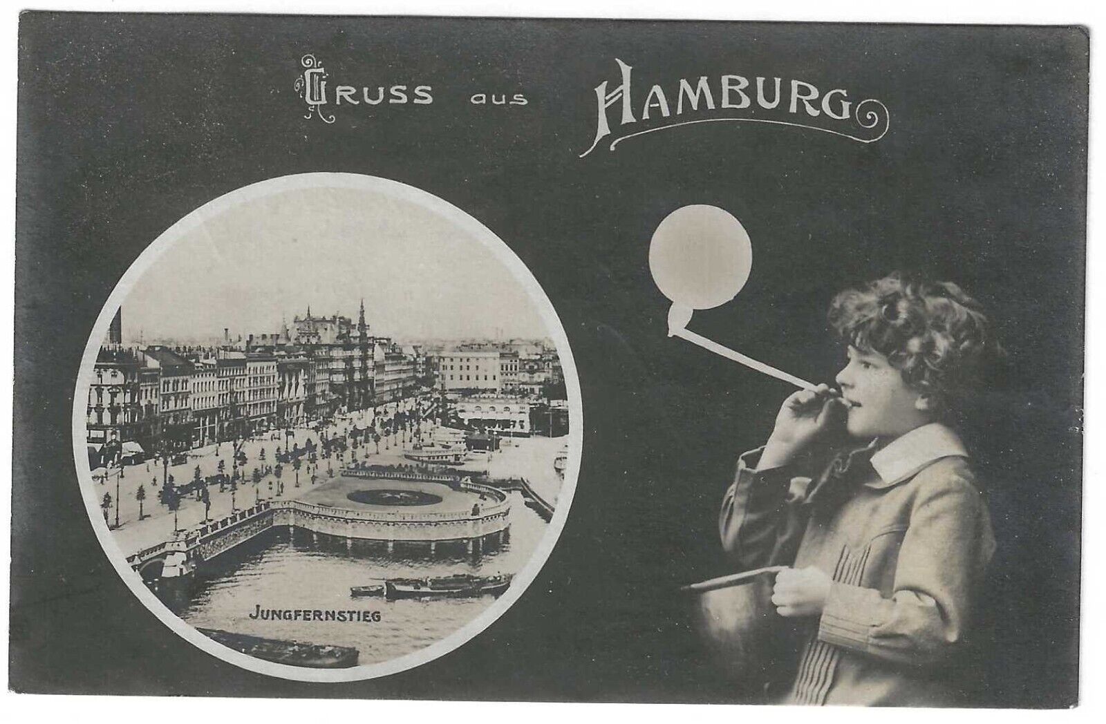 Greetings from Hamburg, Germany, 1905 Real Photo Postcard, Used