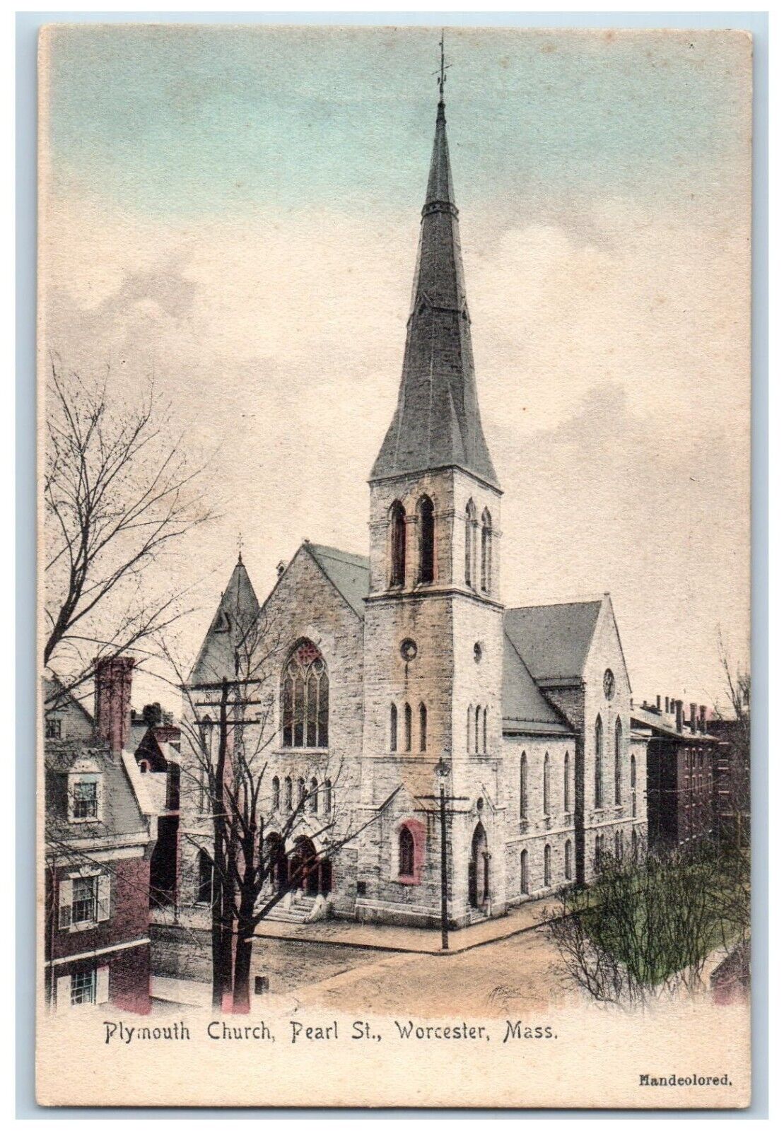 c1905's Plymouth Church Pearl ST. Worcester Massachusetts MA Antique Postcard
