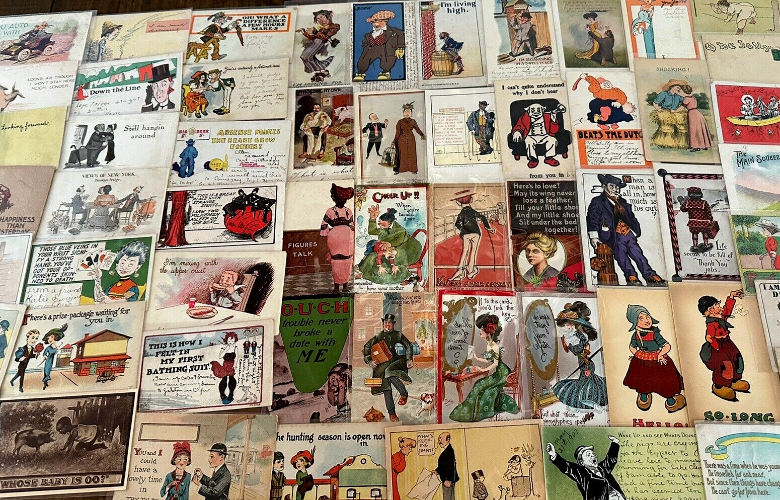 Big~LOT OF 70 Old~COMIC  funny~HUMOR~Antique 1900s~POSTCARDS-All In Sleeves-k632