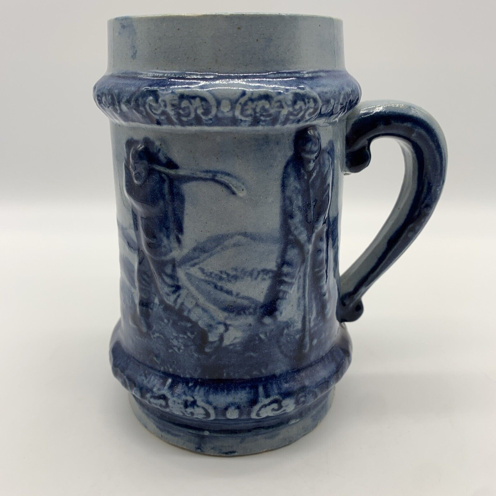 Antique Robinson Clay Pottery Blue Stoneware Mug Stein Golf Sports Golfers
