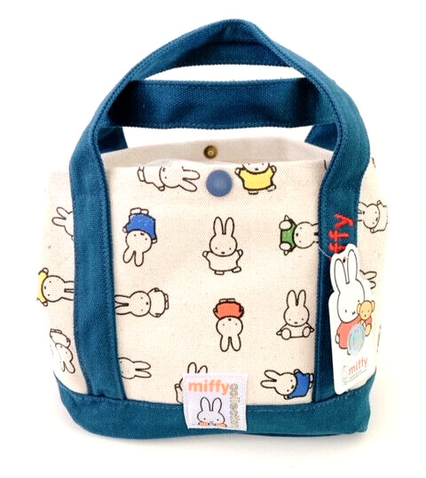 New Miffy Rabbit Khaki Blue Canvas Shoulder Top Handle Tote Shopping Bag School
