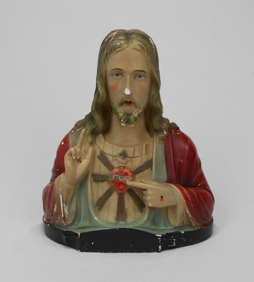 Antique Catholic Church ceramic chalk bust sacred heart Bust  Jesus early 20 Th