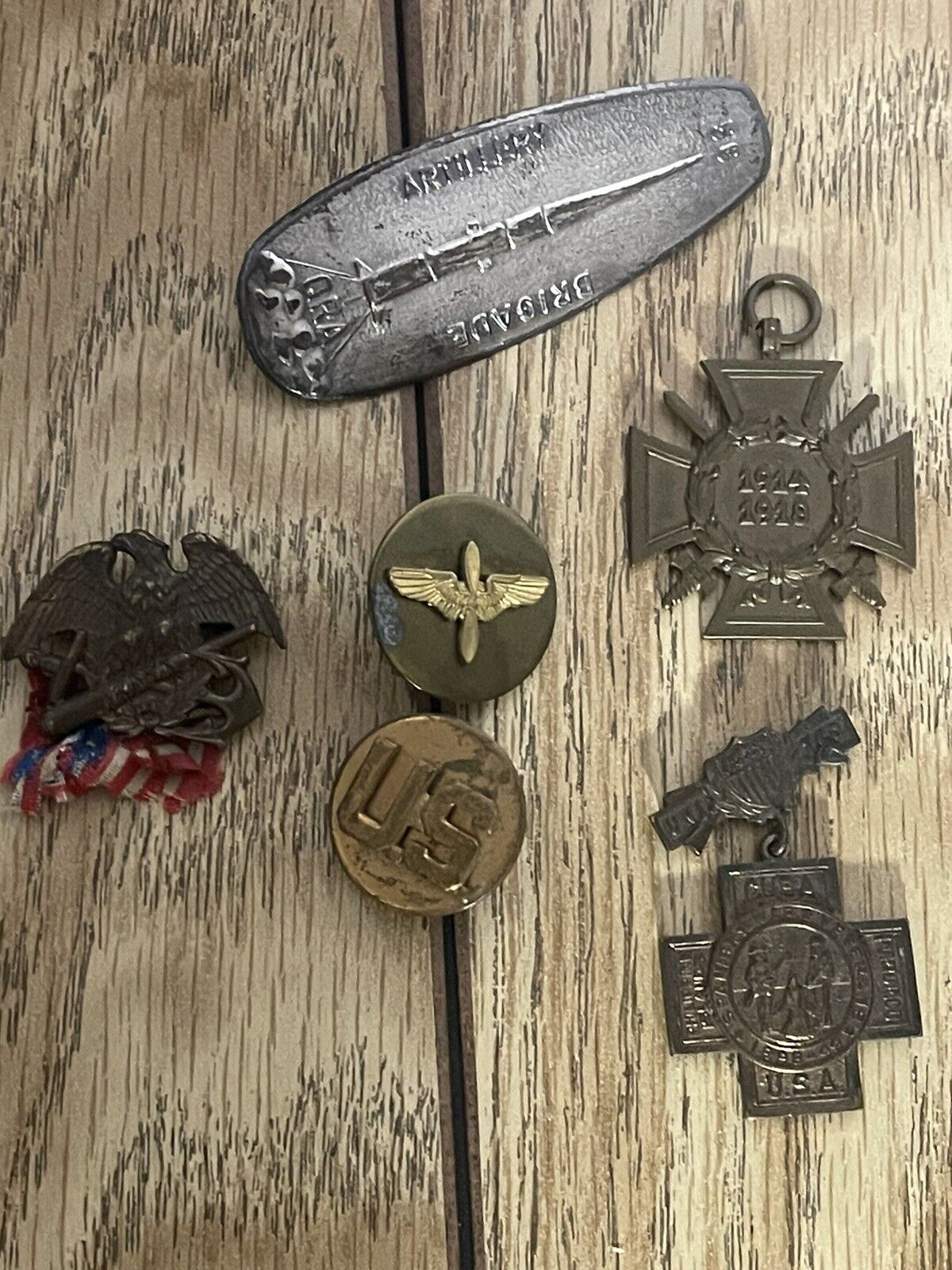 Set 7 Vintage Military Pins 1900’s Panzer, Artillery, Airmen, Spanish War, More