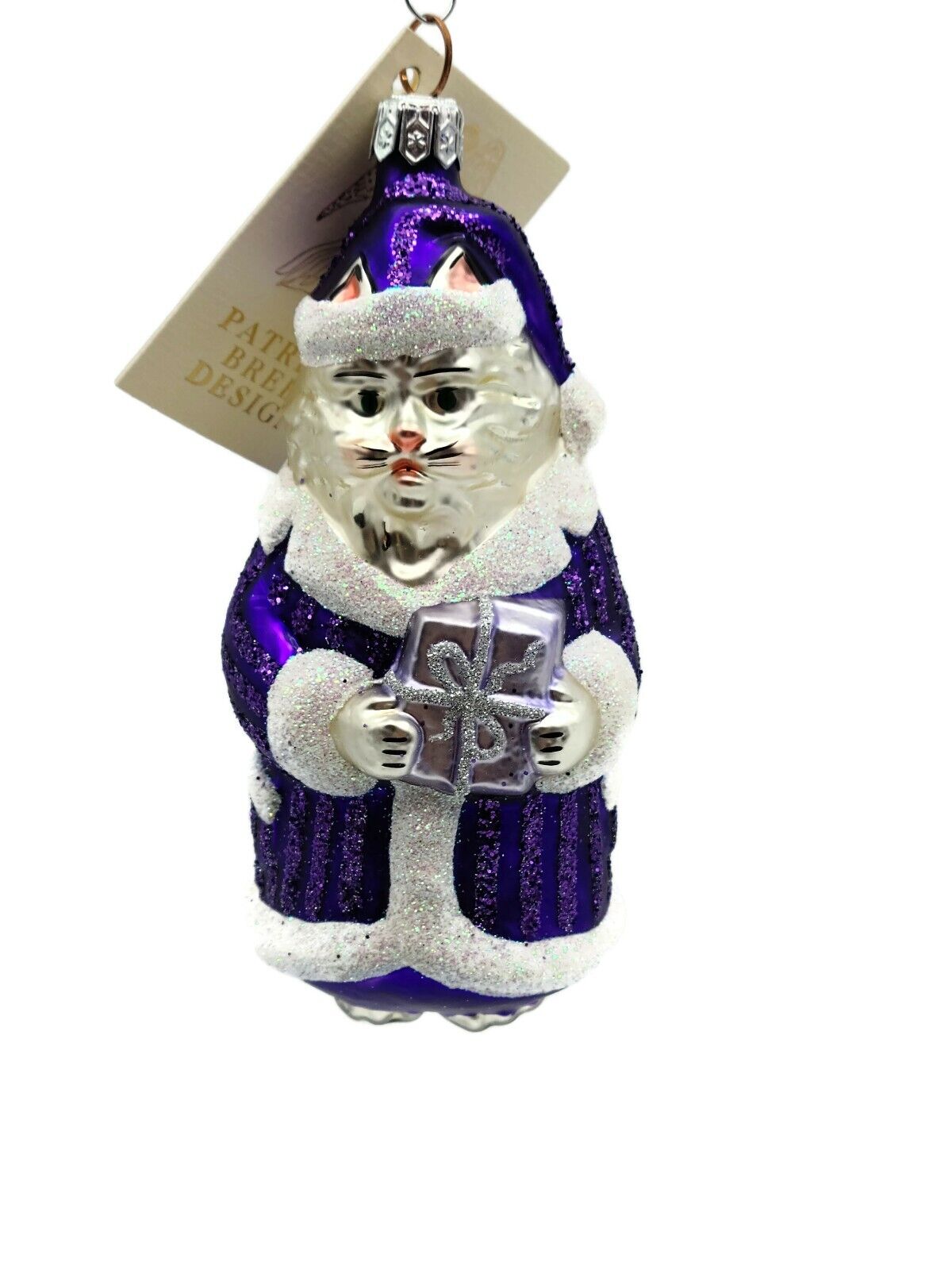 Patricia Breen Kitty Claus Purple Stripes Purple Christmas Holiday Ornament