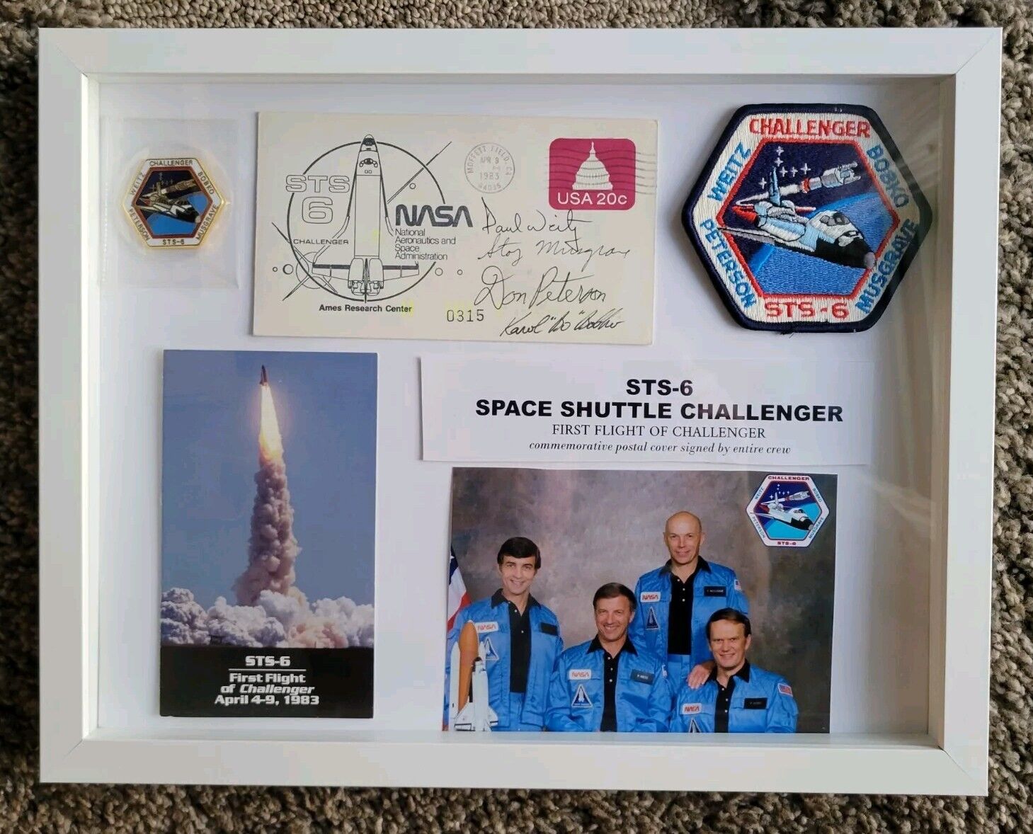 STS-6 Space Shuttle Challenger Display entire Crew Signed Postal Cover NASA COA