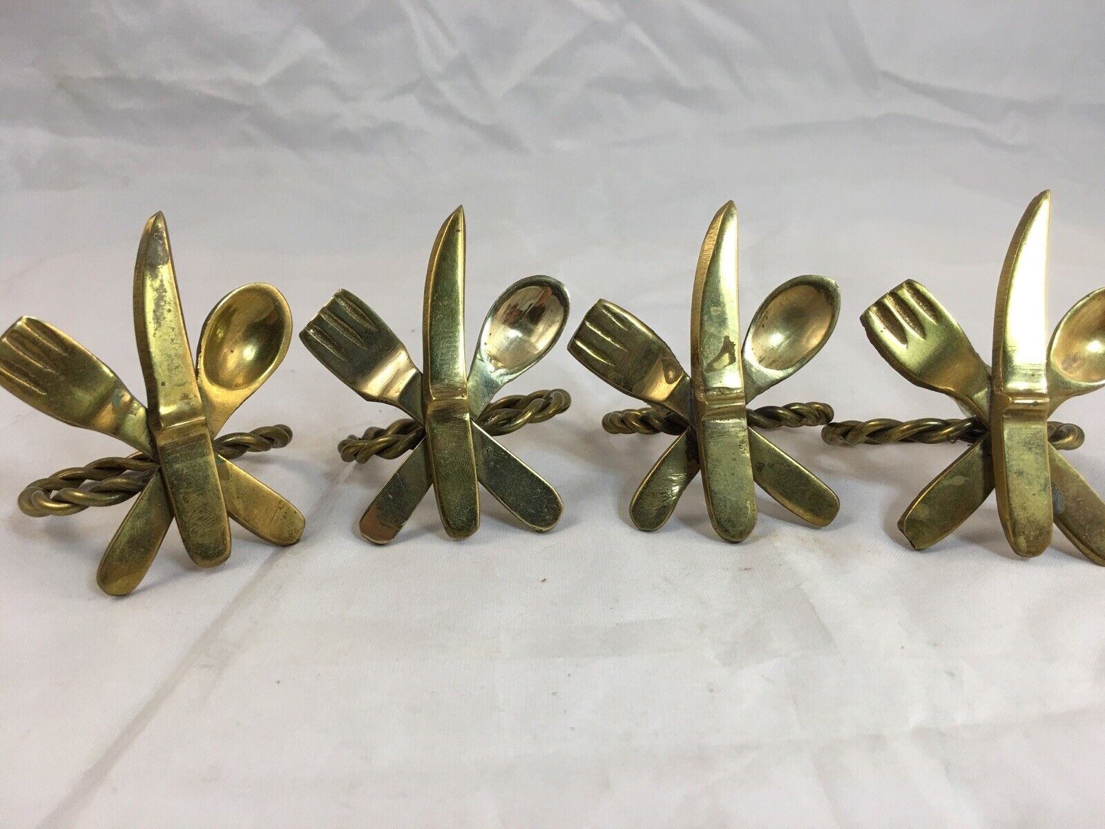 Vintage Brass Napkin Rings Harman Home Collection Mini Knife Fork Spoon Design