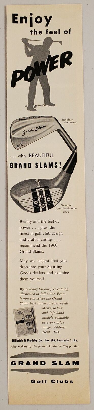 1960 Print Ad Grand Slam Golf Clubs Hillerich & Bradsby Louisville,Kentucky