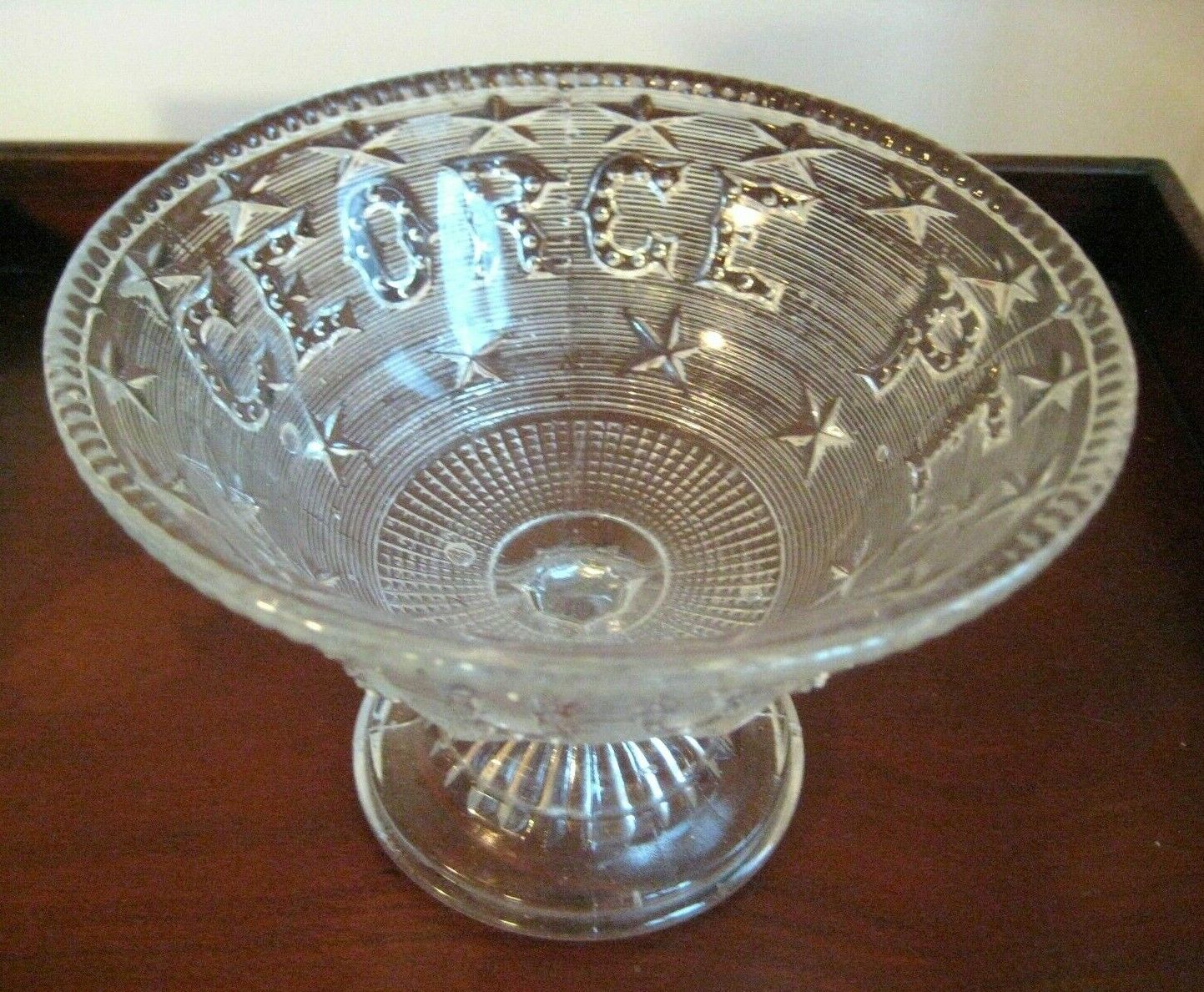 ANTIQUE VICTORIAN FLINT GLASS COMPOTE C1869 GEORGE PEABODY 