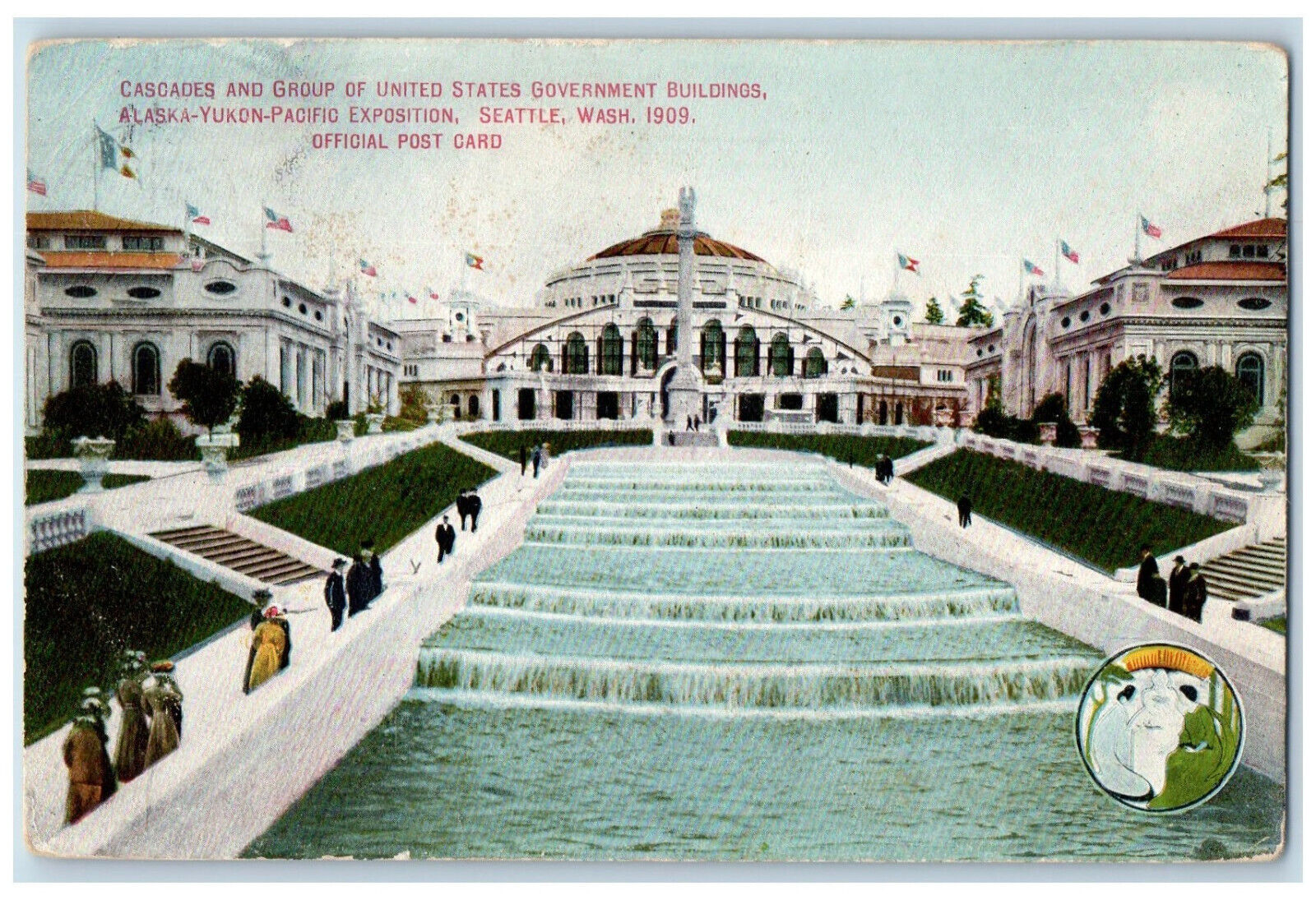 1909 Cascades & Group Of U.S Government Building Seattle Washington WA Postcard