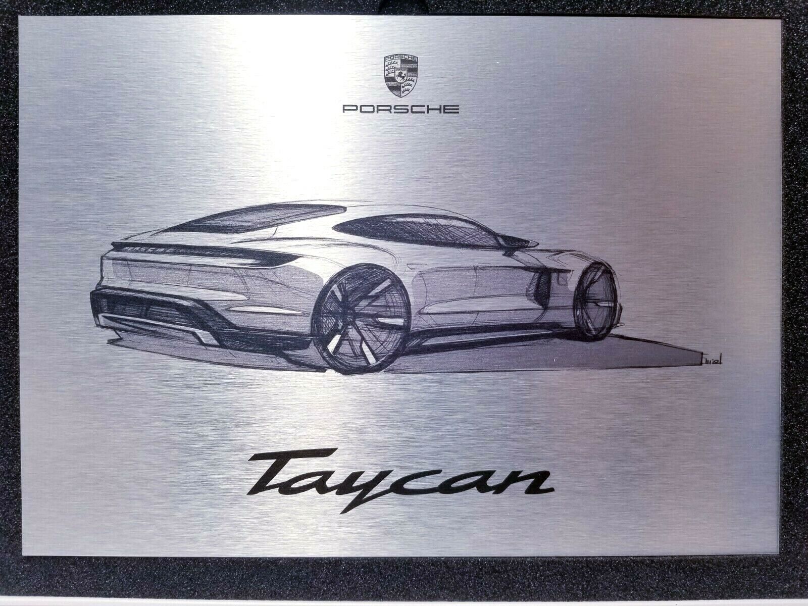 PORSCHE Table Top Plaque Etched Metal TAYCAN ELECTRIC CAR 9x12