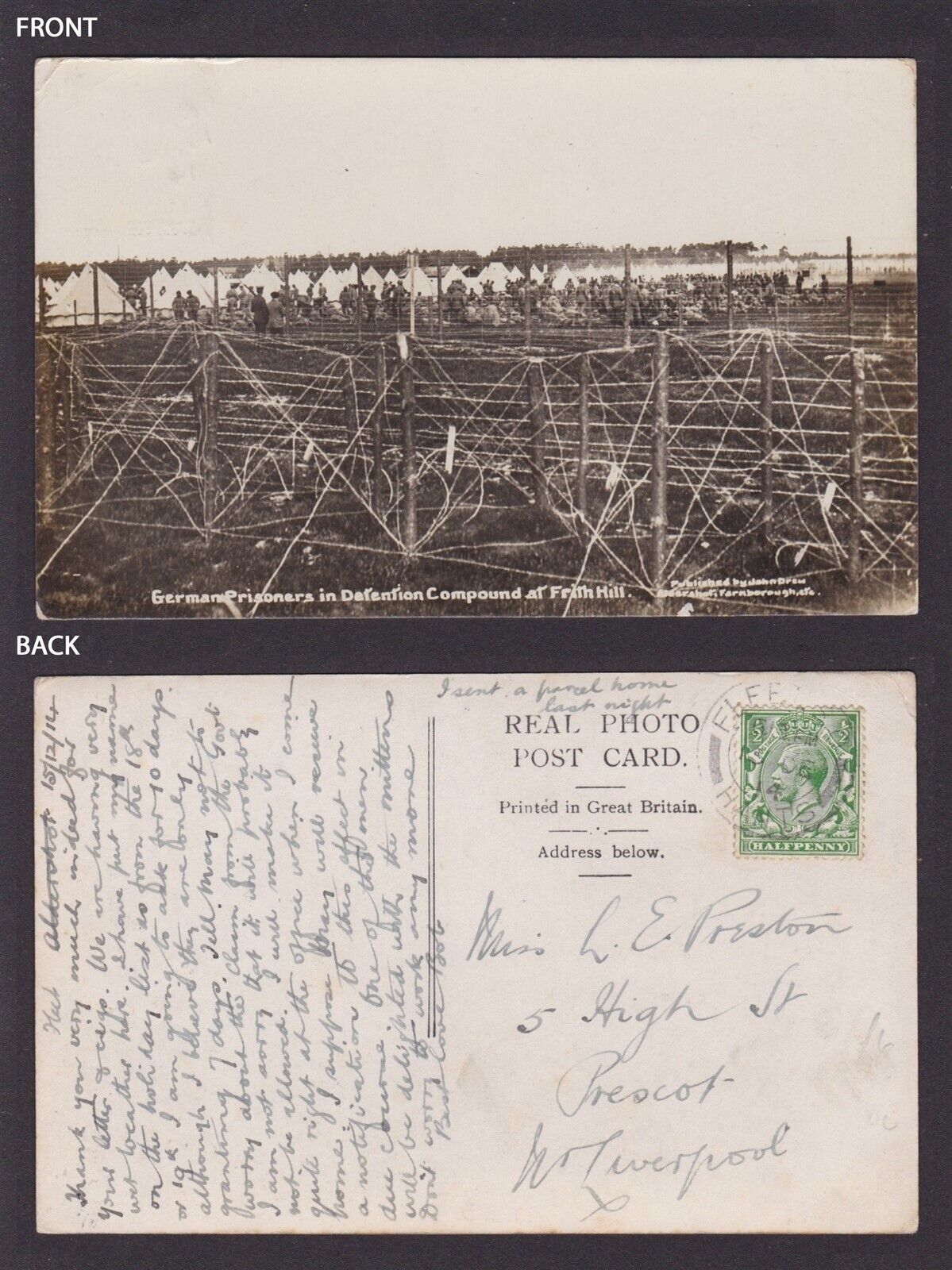 GREAT BRITAIN, Vintage postcard, German Prisoners in Frith Hill, WWI