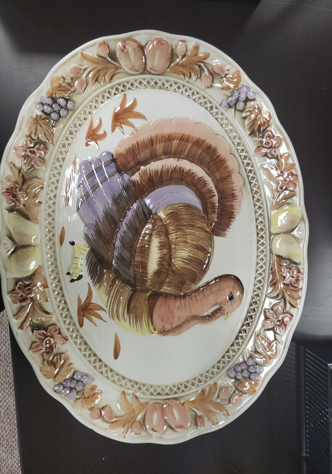 Gailstyn-Sutton vintage hand-painted large turkey platter
