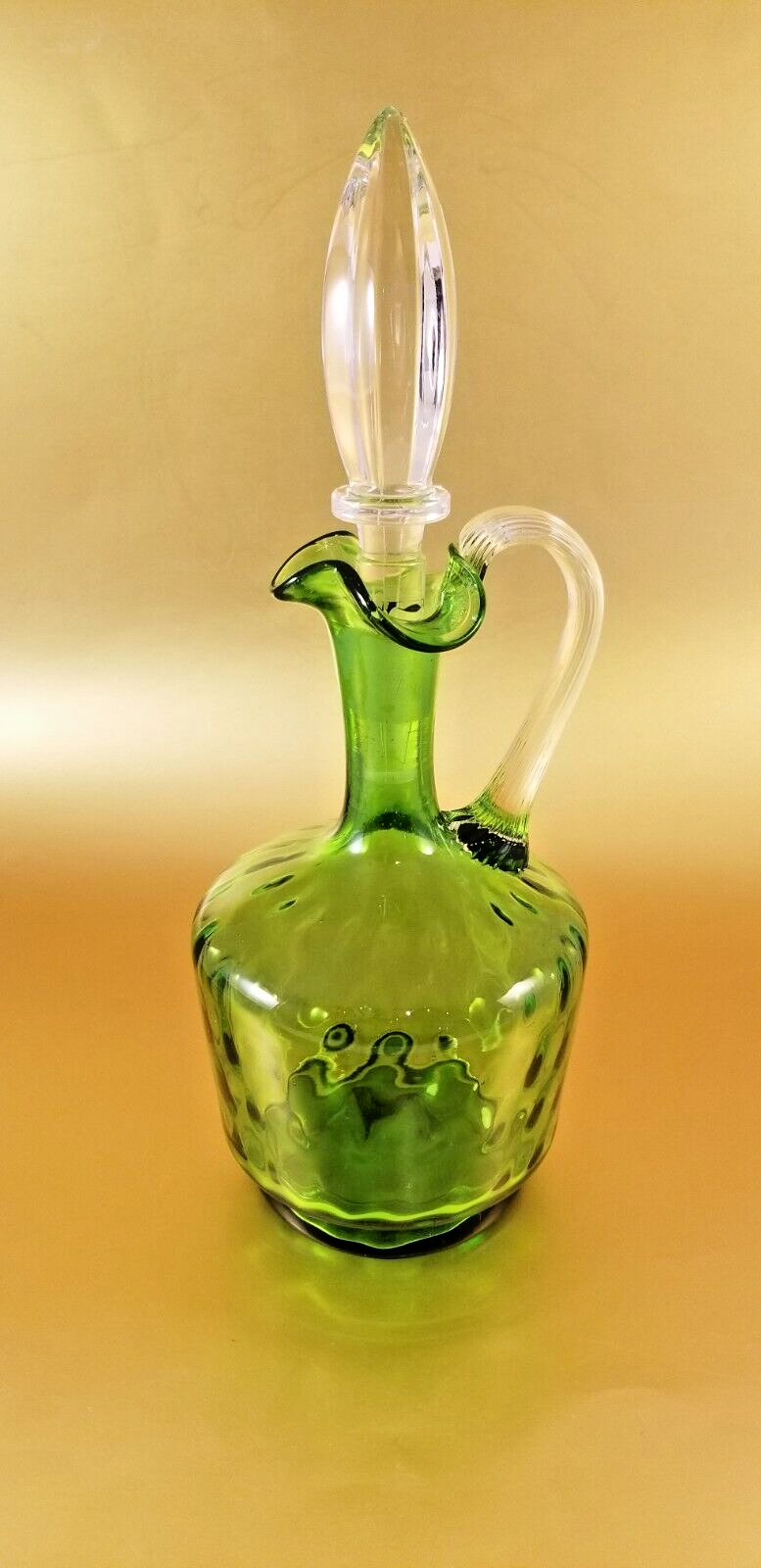 Decanter Claret Jug  Hand Blcwn  c1880 Antique Apple Green Leaded Glass Stopper