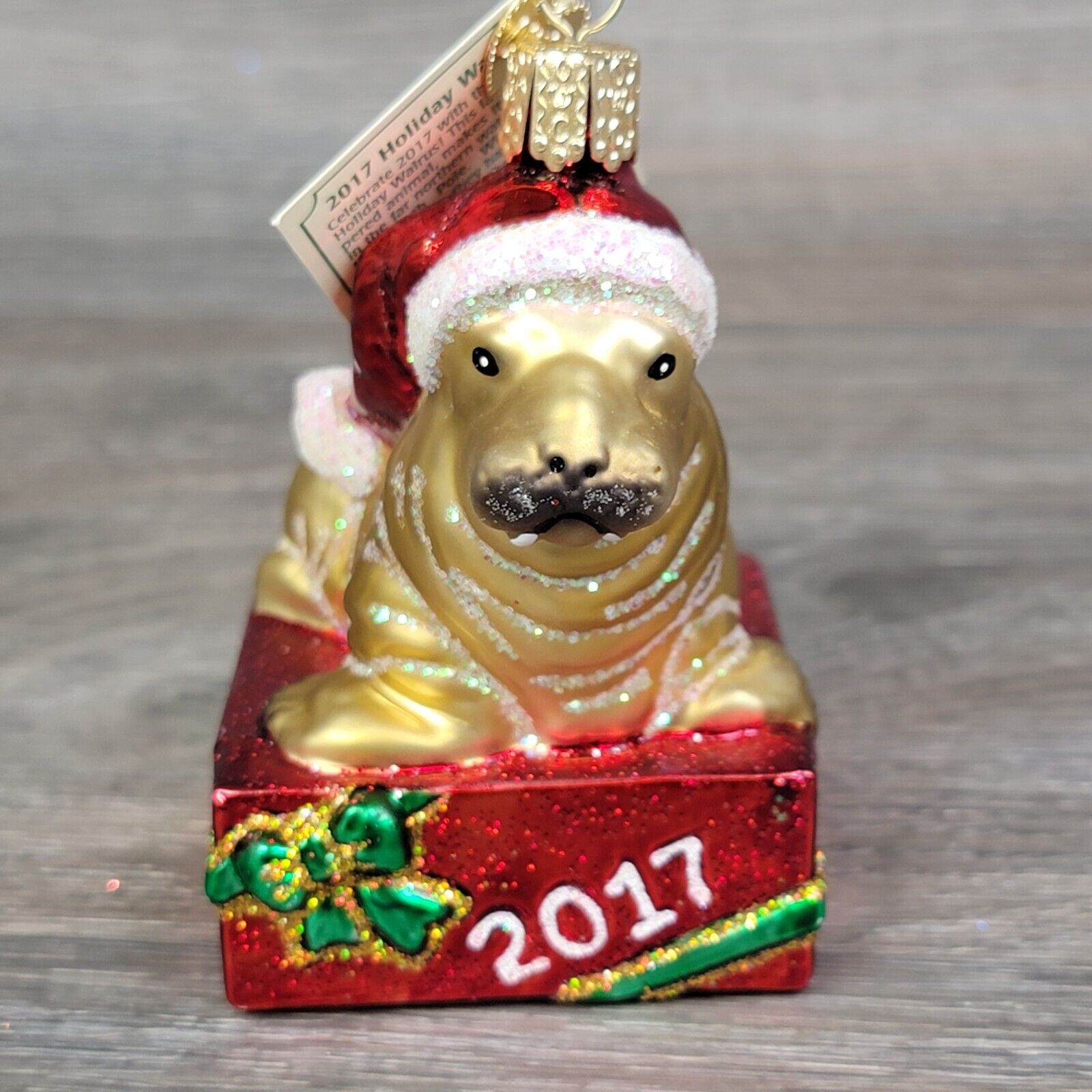 Old World Christmas 2017 Christmas Walrus OrnamentGold Red Santa Hat Animal