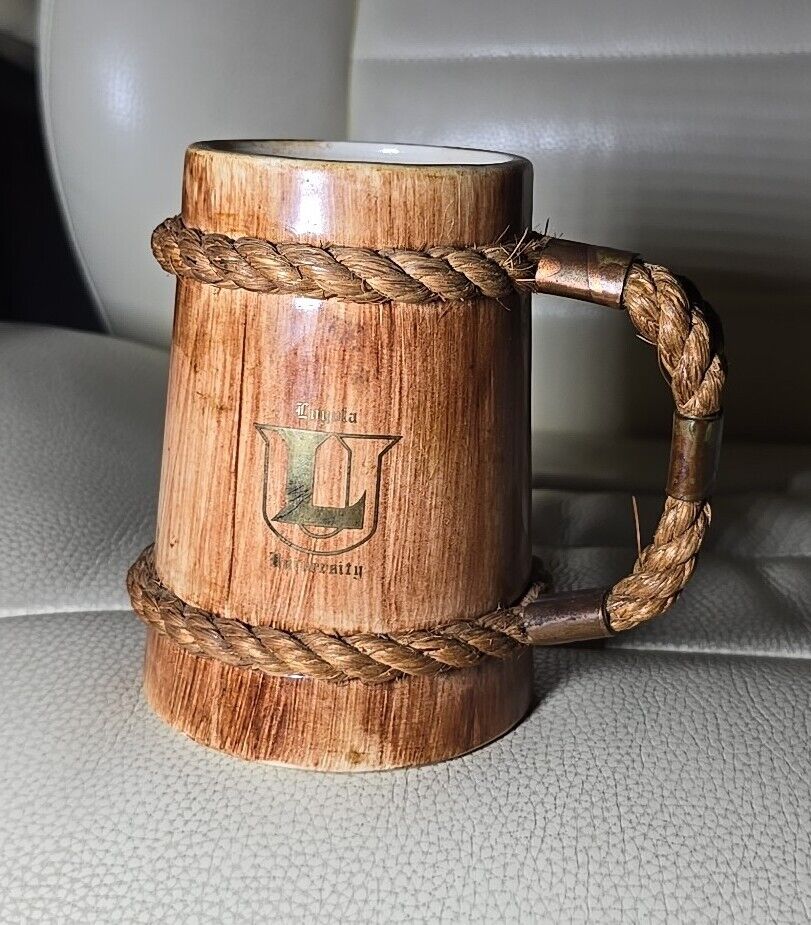 Vintage Chicago Loyola University  Beer Mug Brown With Rope Handle Made In USA