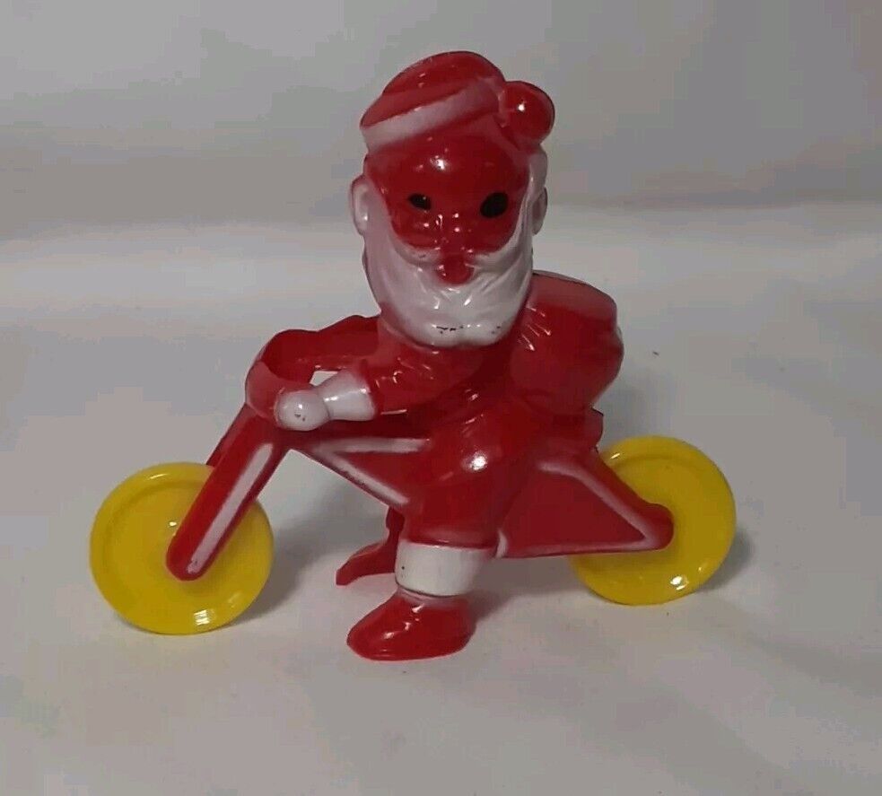 Vintage ROSBRO Santa Claus On Bicycle Christmas Candy Container Toy Plastic,