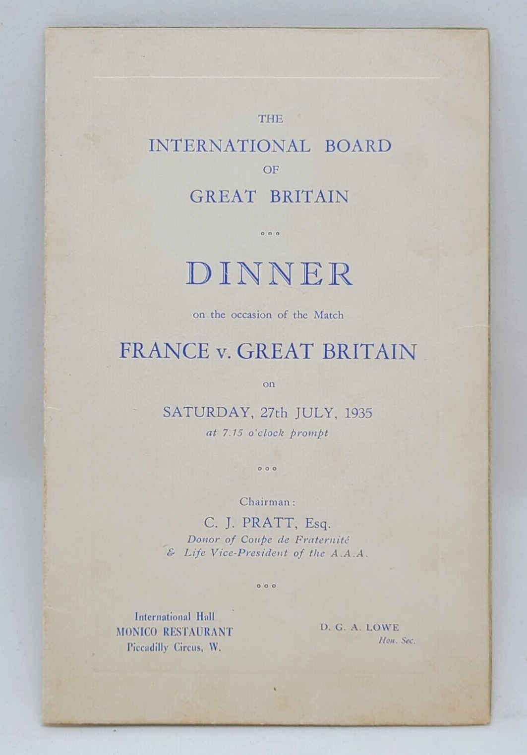 1935 Autographs of 23 A.A.A members of France & Great Britain on MONICO Menu