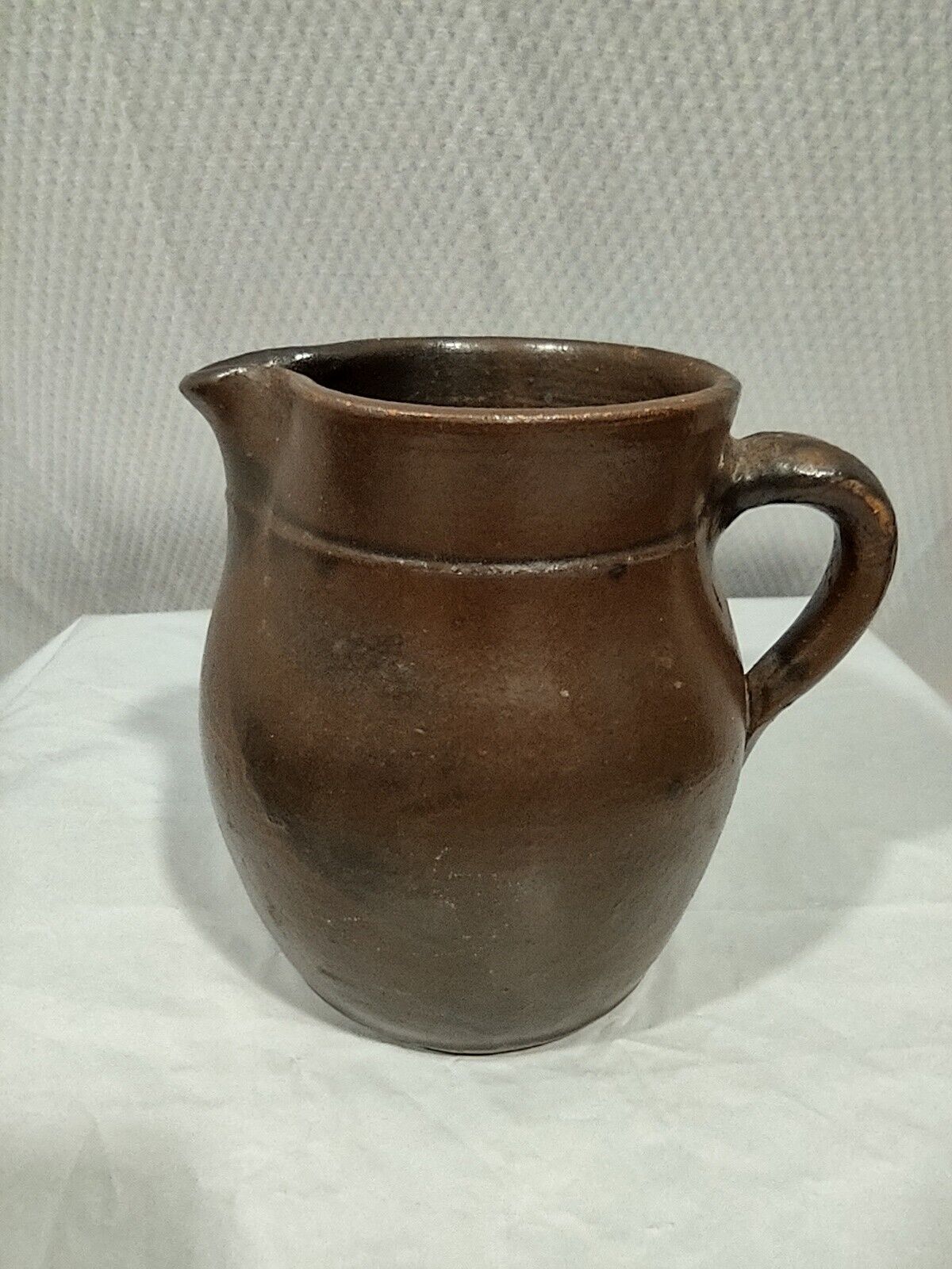 Vintage Stoneware Pitcher Brown Glazed Pottery 4.75\