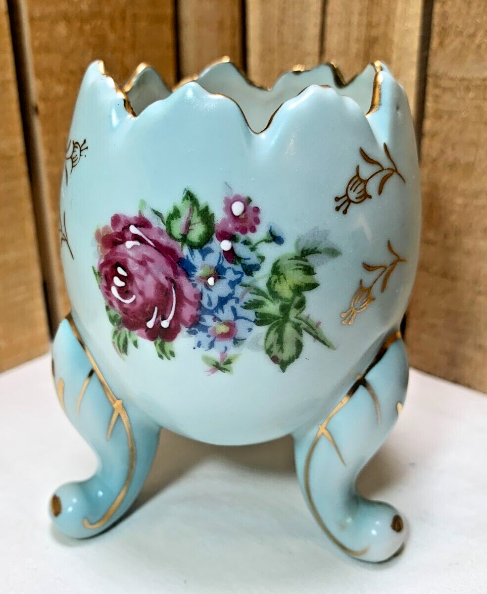 Napco Ceramic Floral Hand Painted Vintage Footed Egg Vase No Cracks or Chips 4\