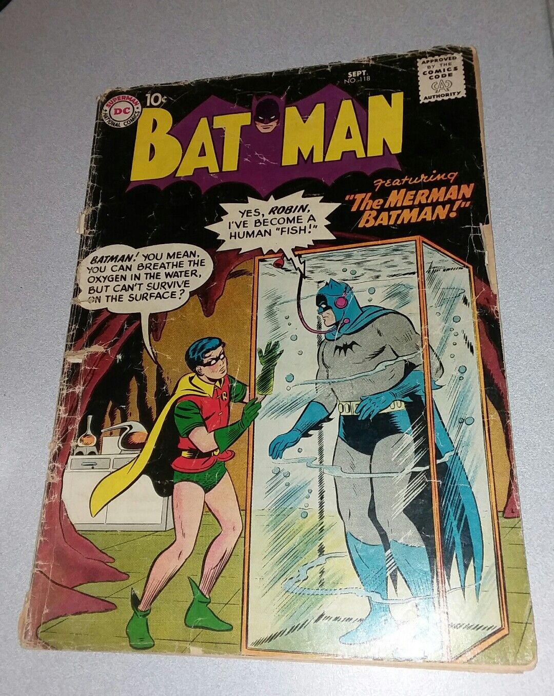  Batman comic #118 1st appearance the BatMerman SHELLY MOLDOFF Bob Kane art 1958
