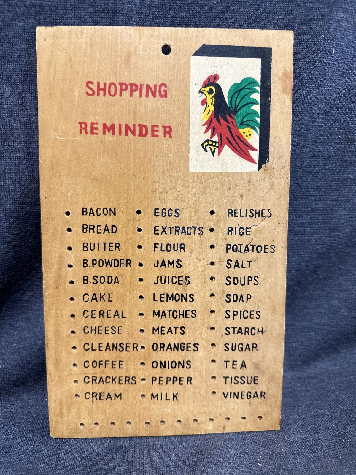 Vintage Wall Hanging Wood Grocery Shopping List  NO PEGS