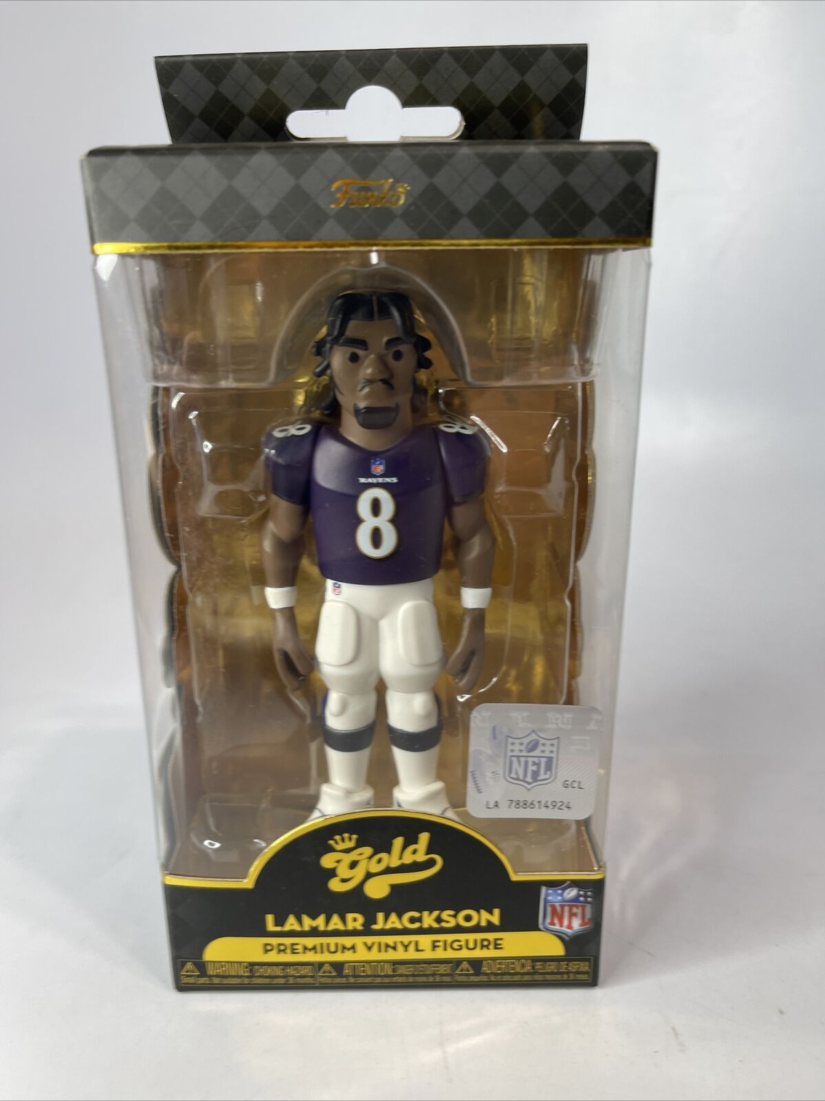 Funko GOLD Lamar Jackson NFL Baltimore Ravens Premium Figure In Hand 5” Pop
