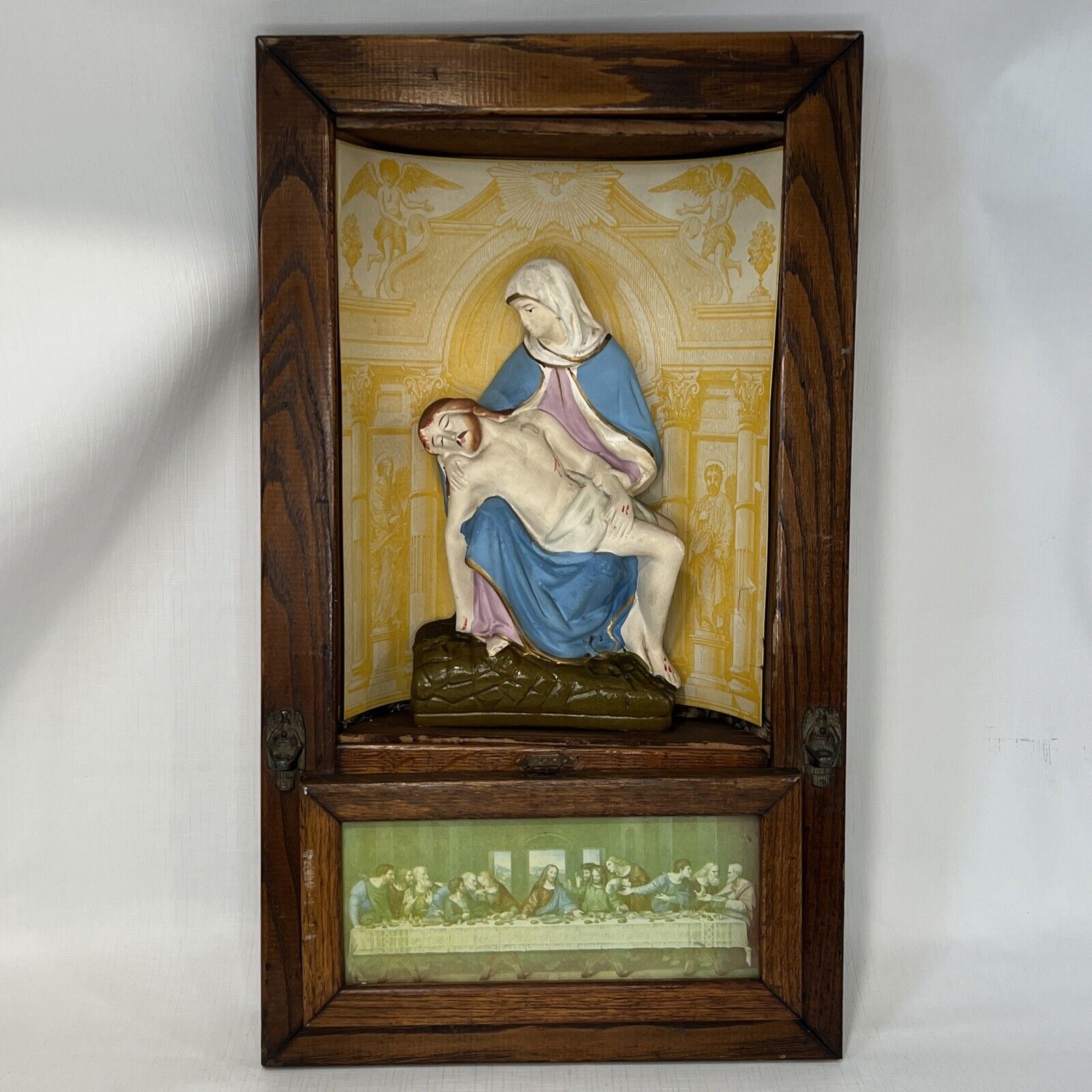 Antique Viaticum Catholic Pieta Shadow Box Diorama Altar Sick Call Last Rights
