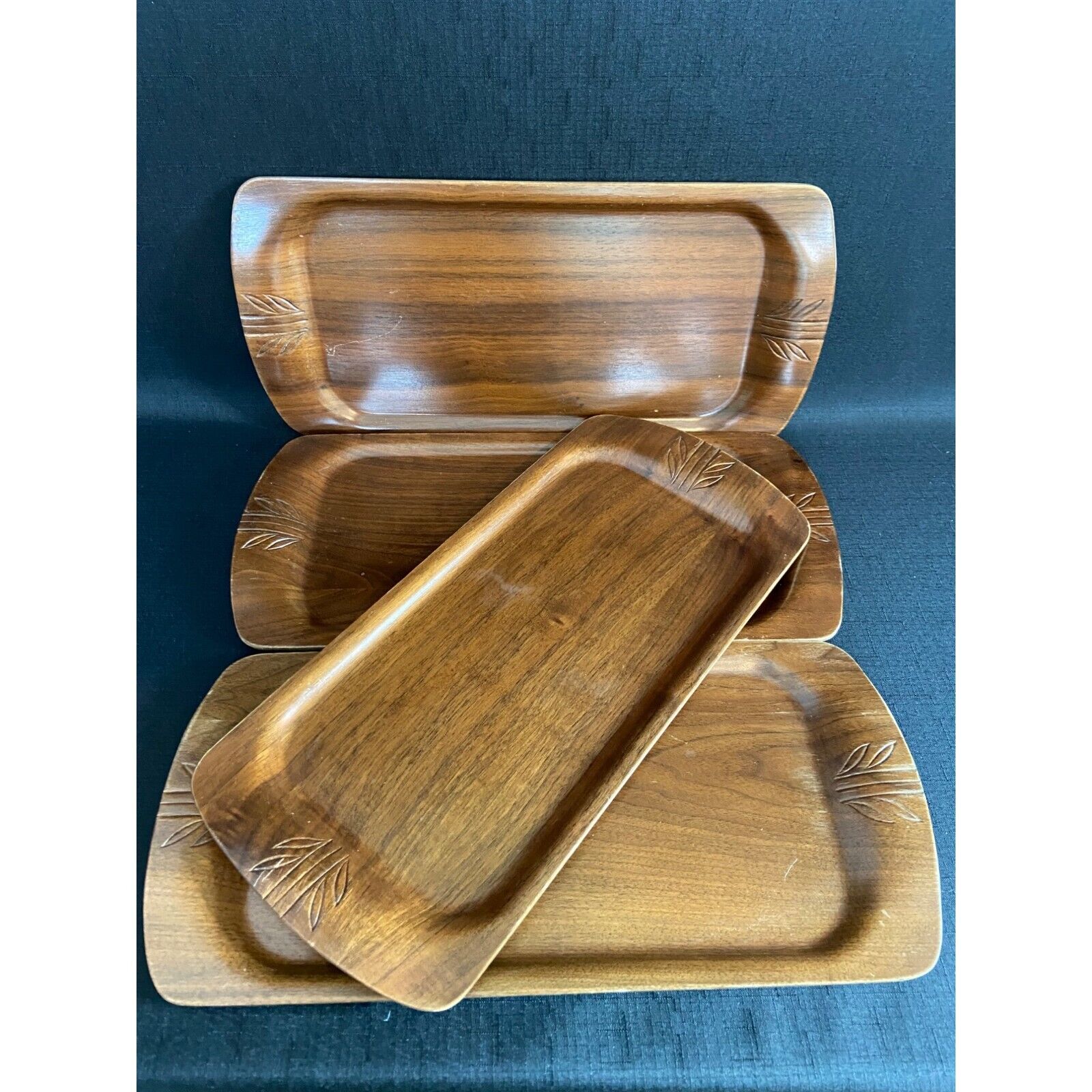 Set of 4 Vintage Overton Bentwood Canape Serving Trays Retro MCM