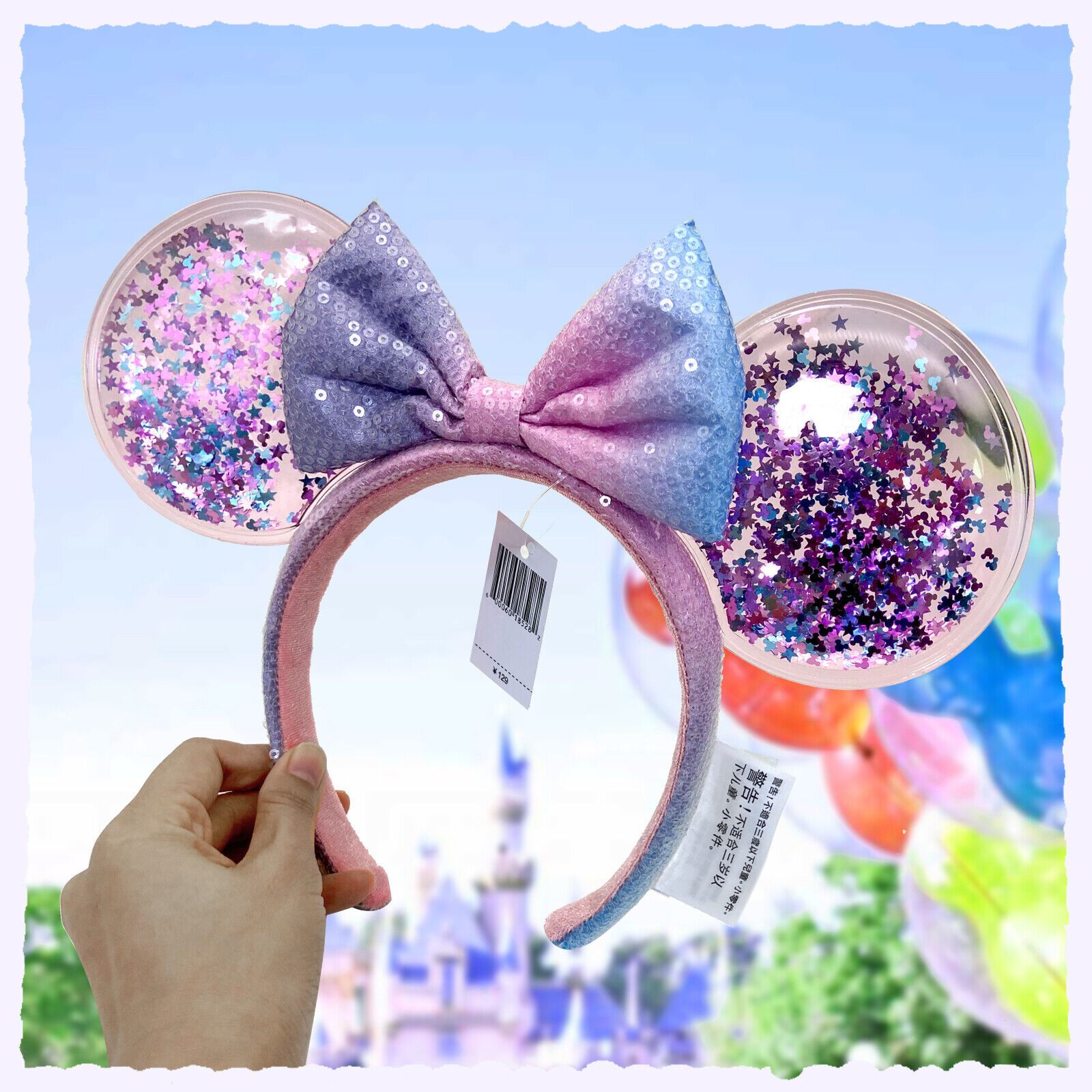 Shanghai Disney-Parks Pink Bow Headband Limited Sequins Minnie Ears Confetti US