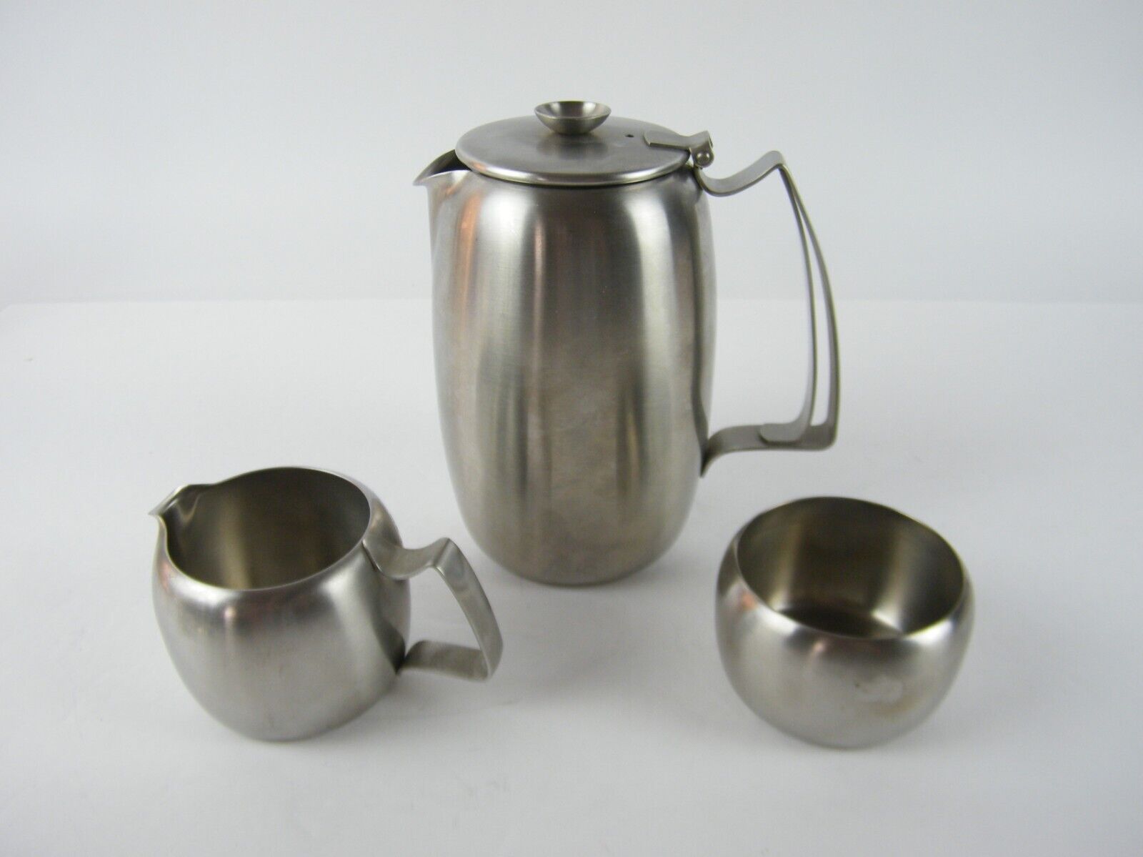 Vintage MCM Style Brushed Stainless Steel 3 Piece Coffee Set \