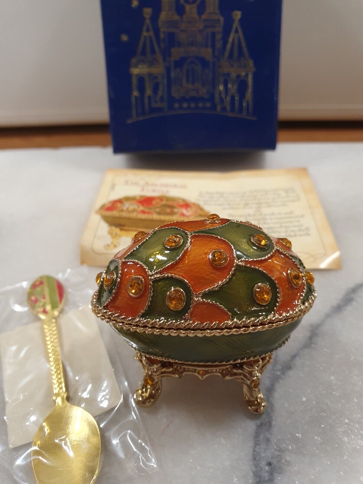 Atlas Faberge Egg Trinket Box &  Certificate And Spoon Boxed ( Ancestral Turtle)