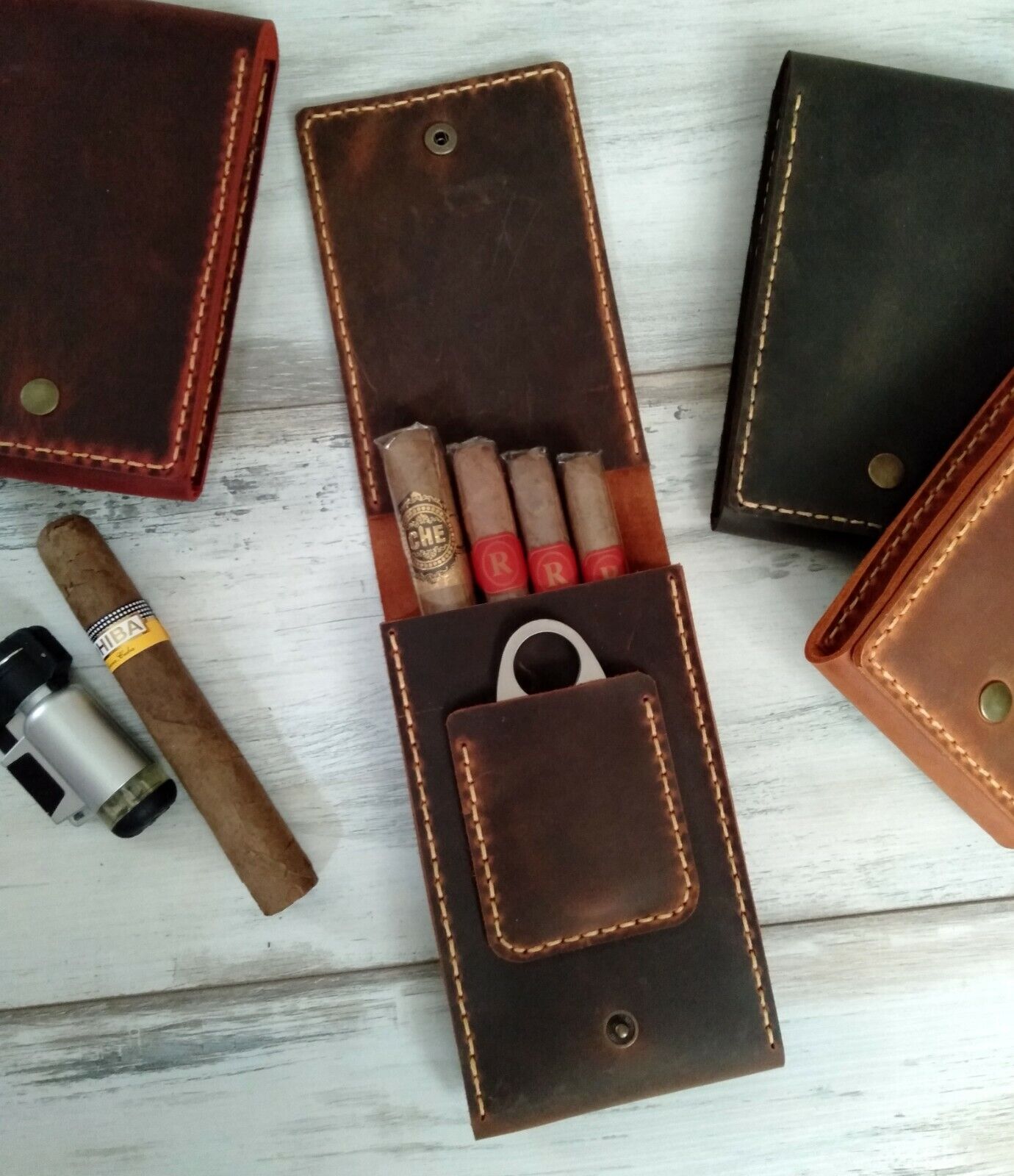 Rustic Leather Cigar Case Brown Leather Cigar Box Leather Cigar Pouch