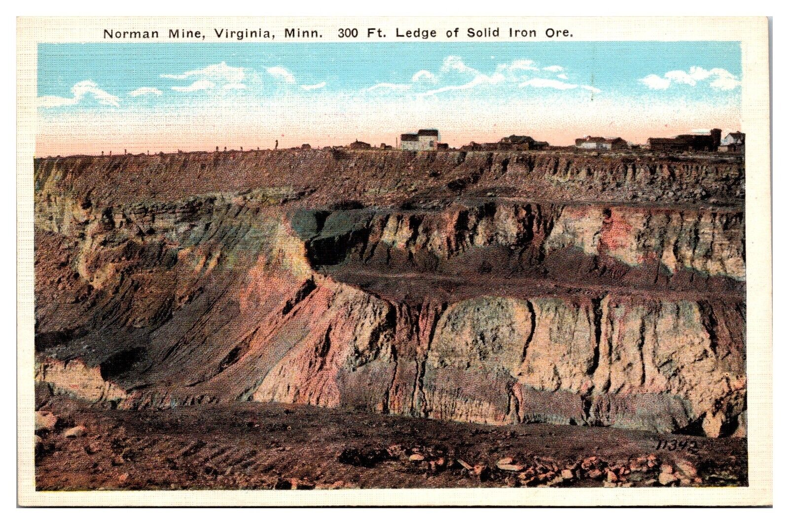 Antique Norman Mine, 300' Ledge of Solid Iron Ore, Virginia, MN Postcard