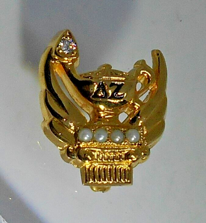Vintage Delta Zeta Sorority Pin Seed Pearls Gold Diamond