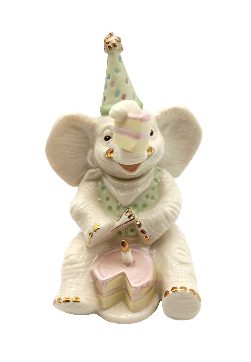 Lenox Celebrate With Cake Elephant Porcelain Figurine Birthday Collectible