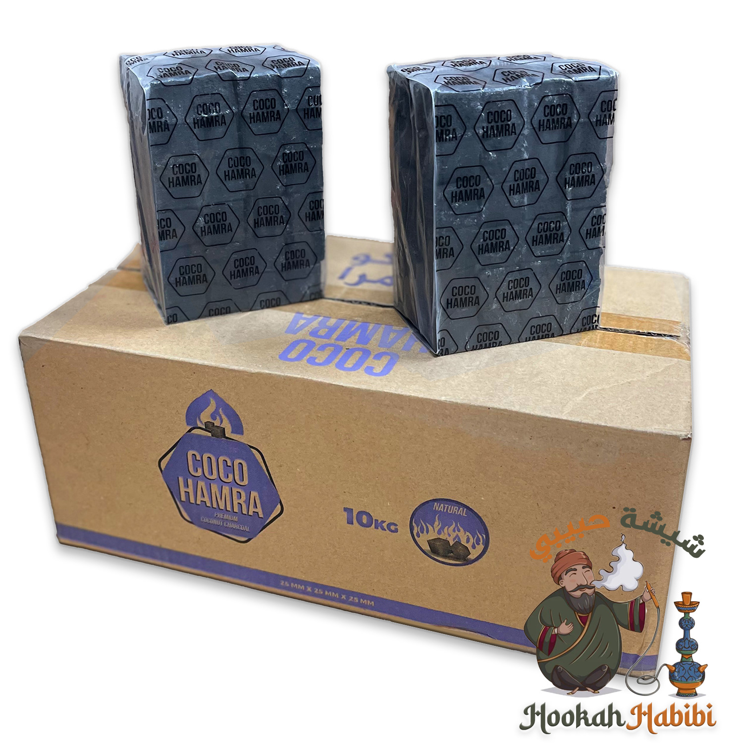 720 Cubes-10KG Coco Hamra Natural Coconut Hookah Charcoal Loose Case / 10 Pack
